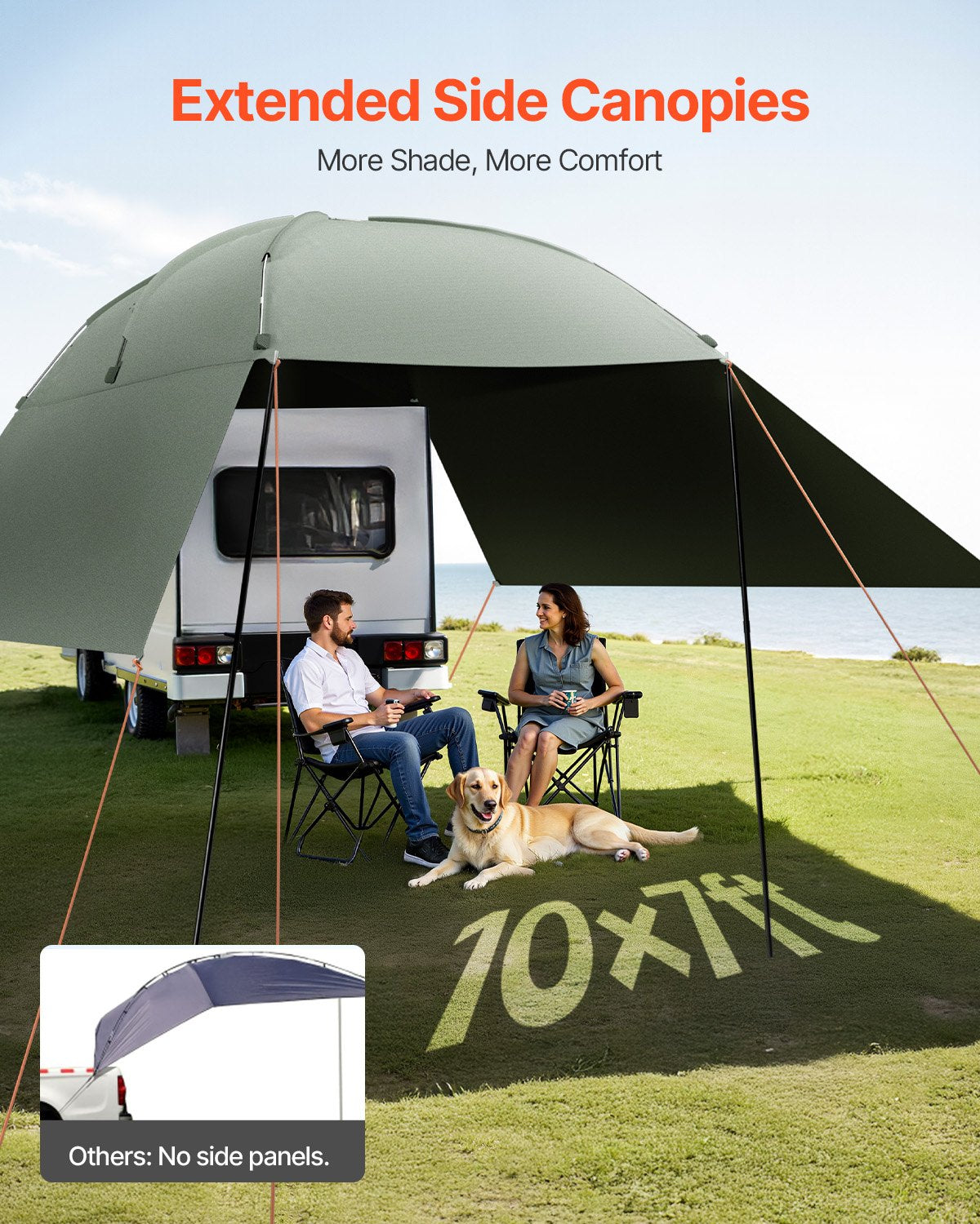 Vehicle Awning 10'x7' Large Car Side Shade with Extended Canopies