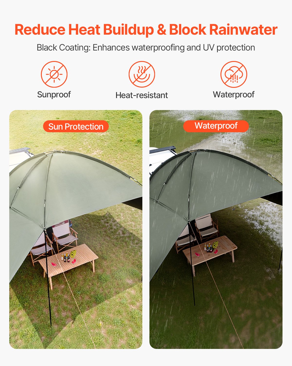 Vehicle Awning 10'x7' Large Car Side Shade with Extended Canopies