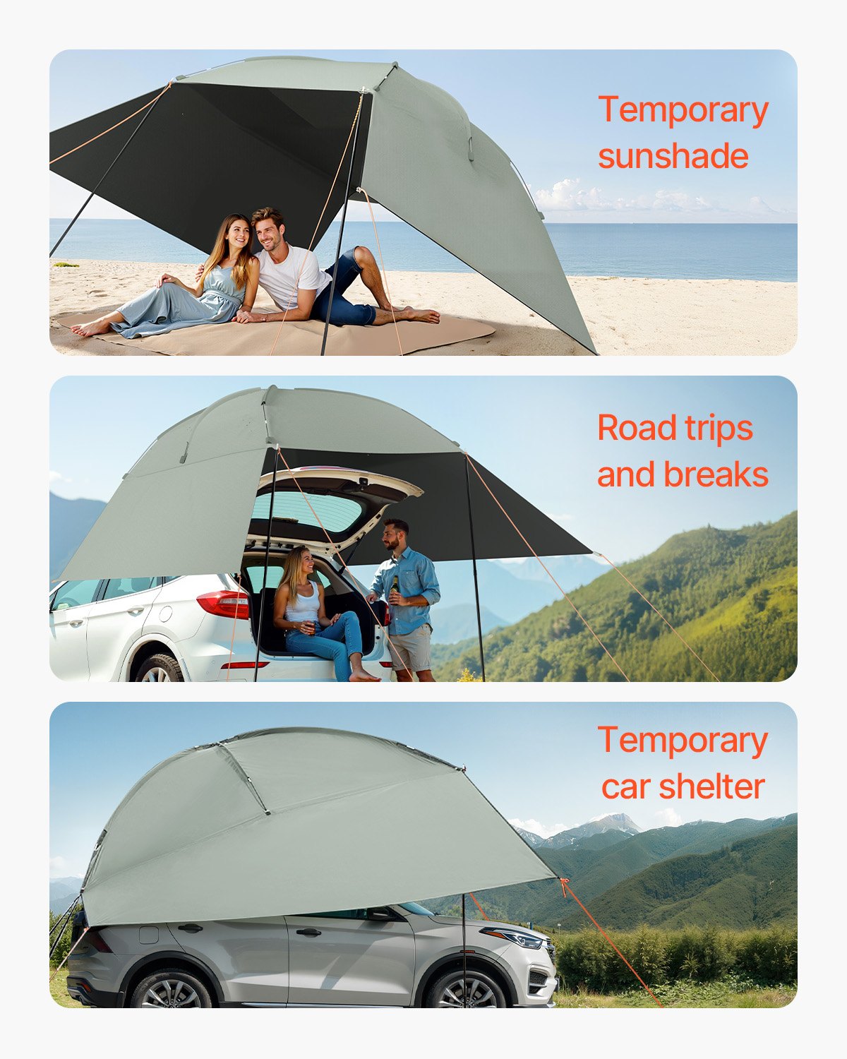 Vehicle Awning 10'x7' Large Car Side Shade with Extended Canopies