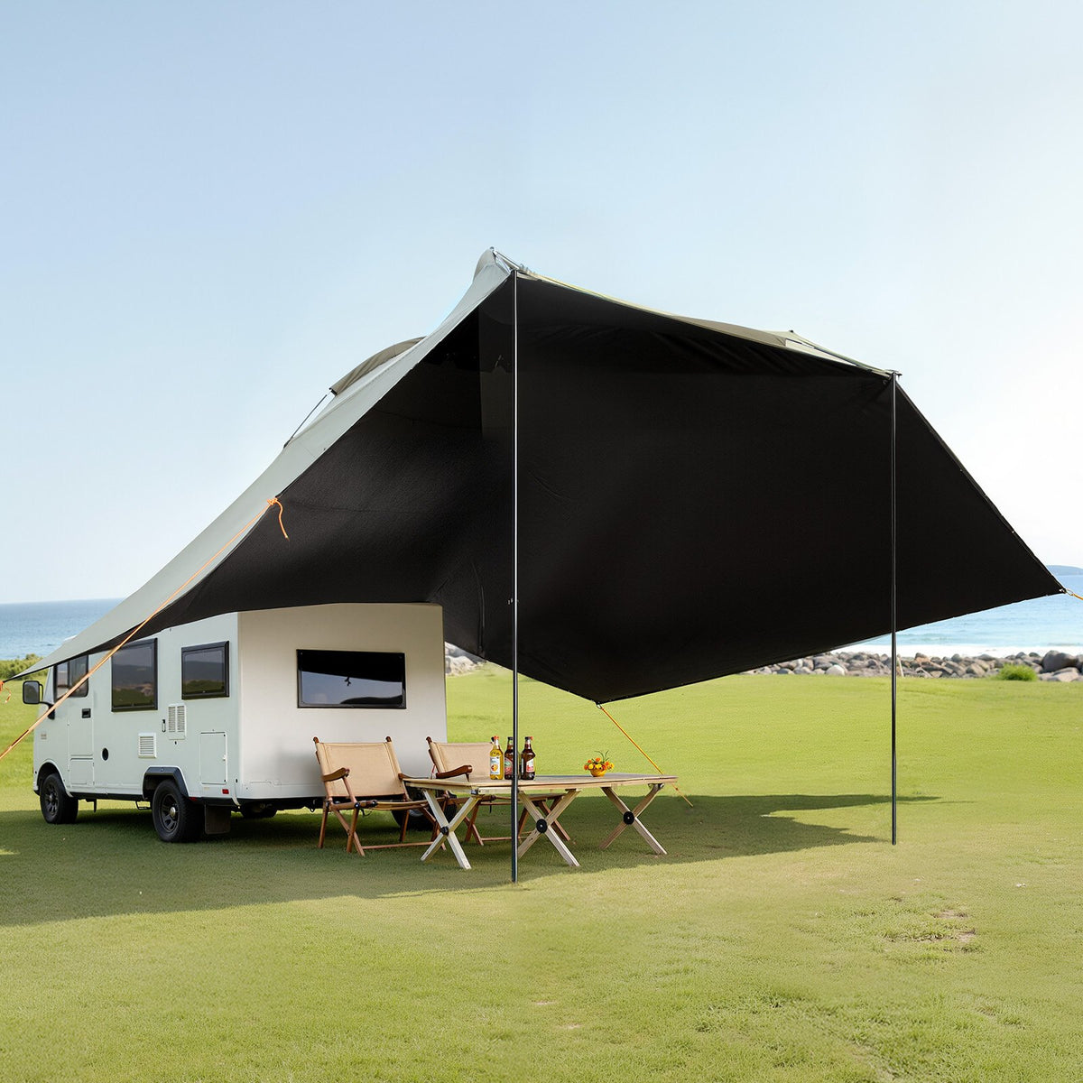 Vehicle Awning 10'x7' Large Car Side Shade with Extended Canopies