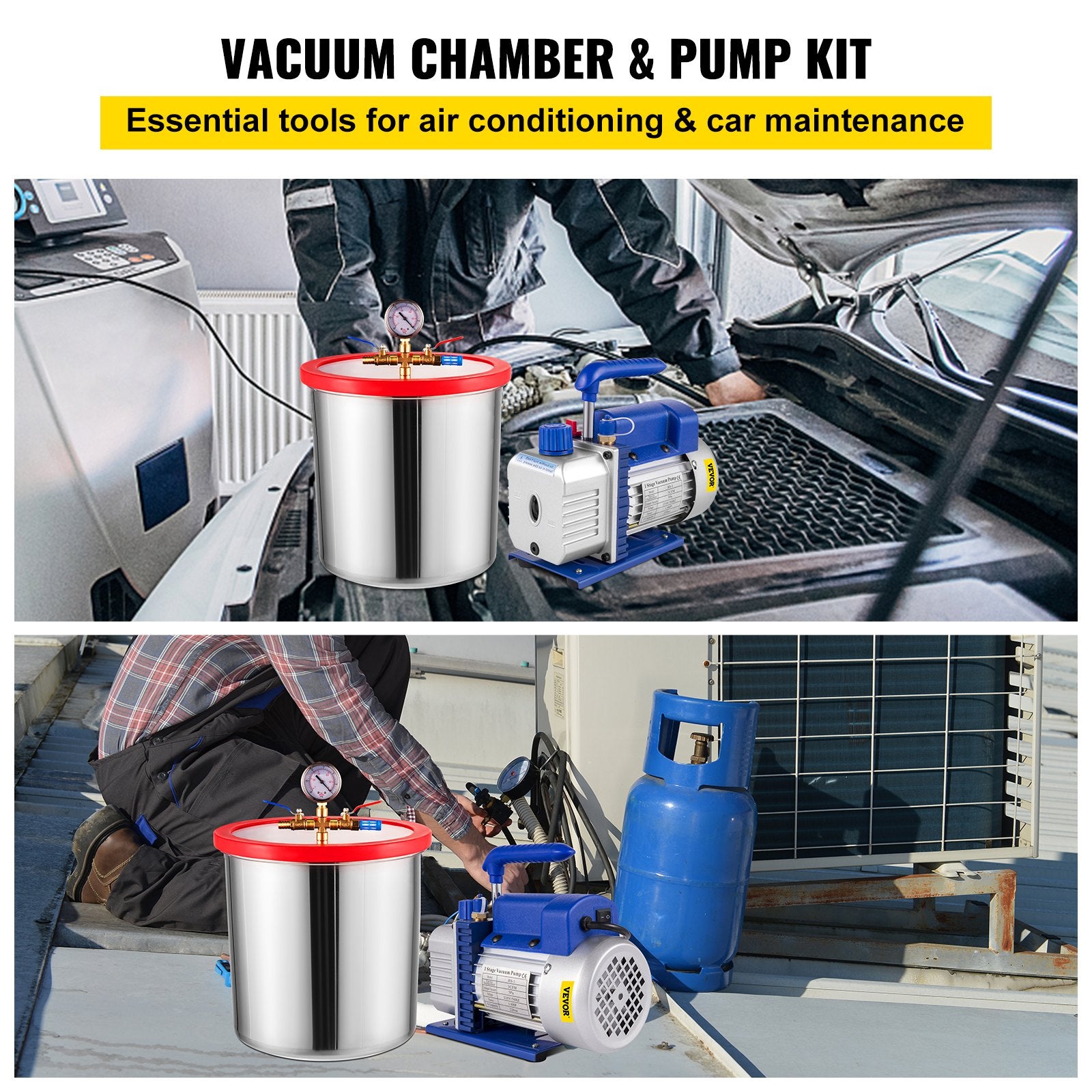 5 Gallon Vacuum Chamber Kit with 3CFM 1/4HP Single Stage Vacuum Pump HVAC AC