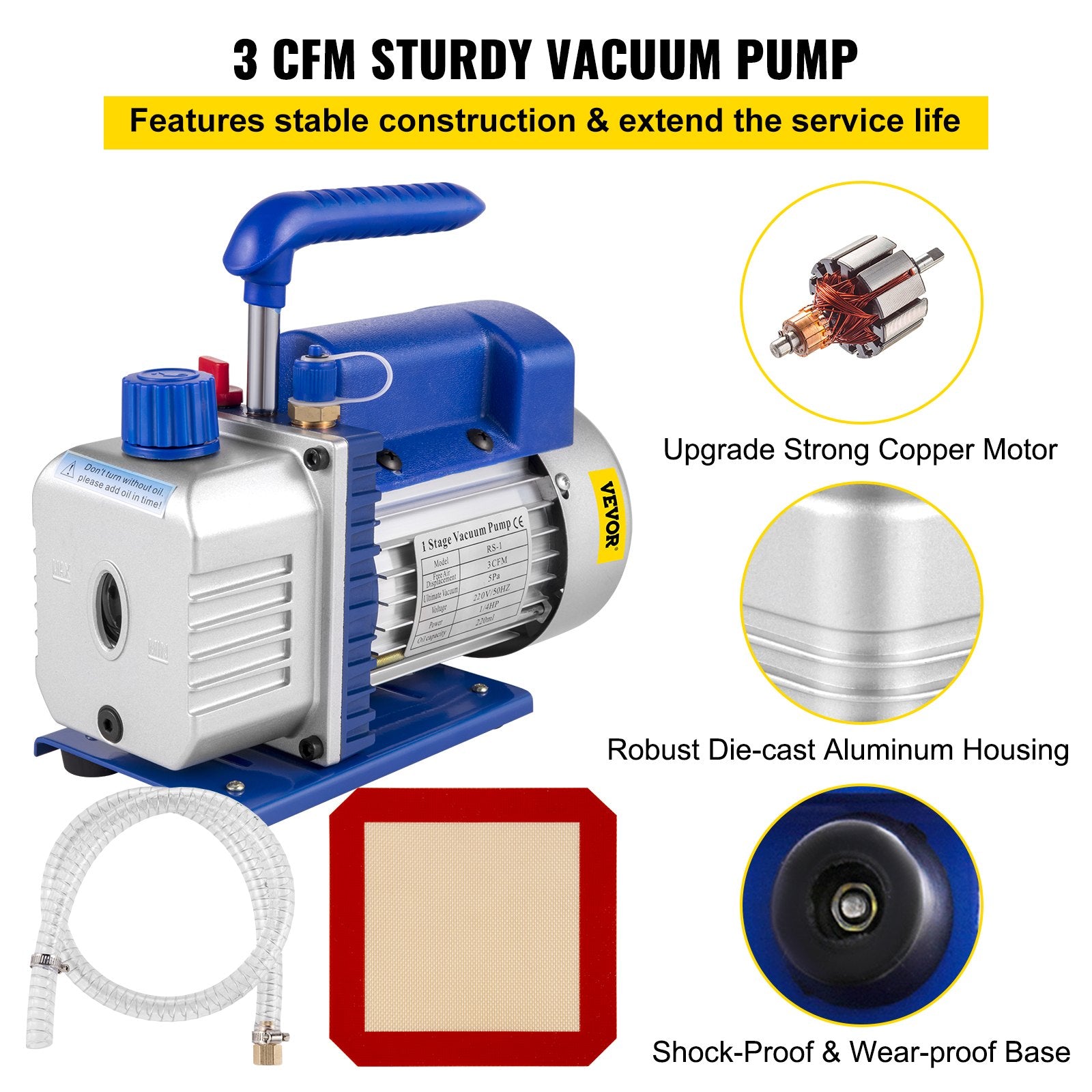 5 Gallon Vacuum Chamber Kit with 3CFM 1/4HP Single Stage Vacuum Pump HVAC AC