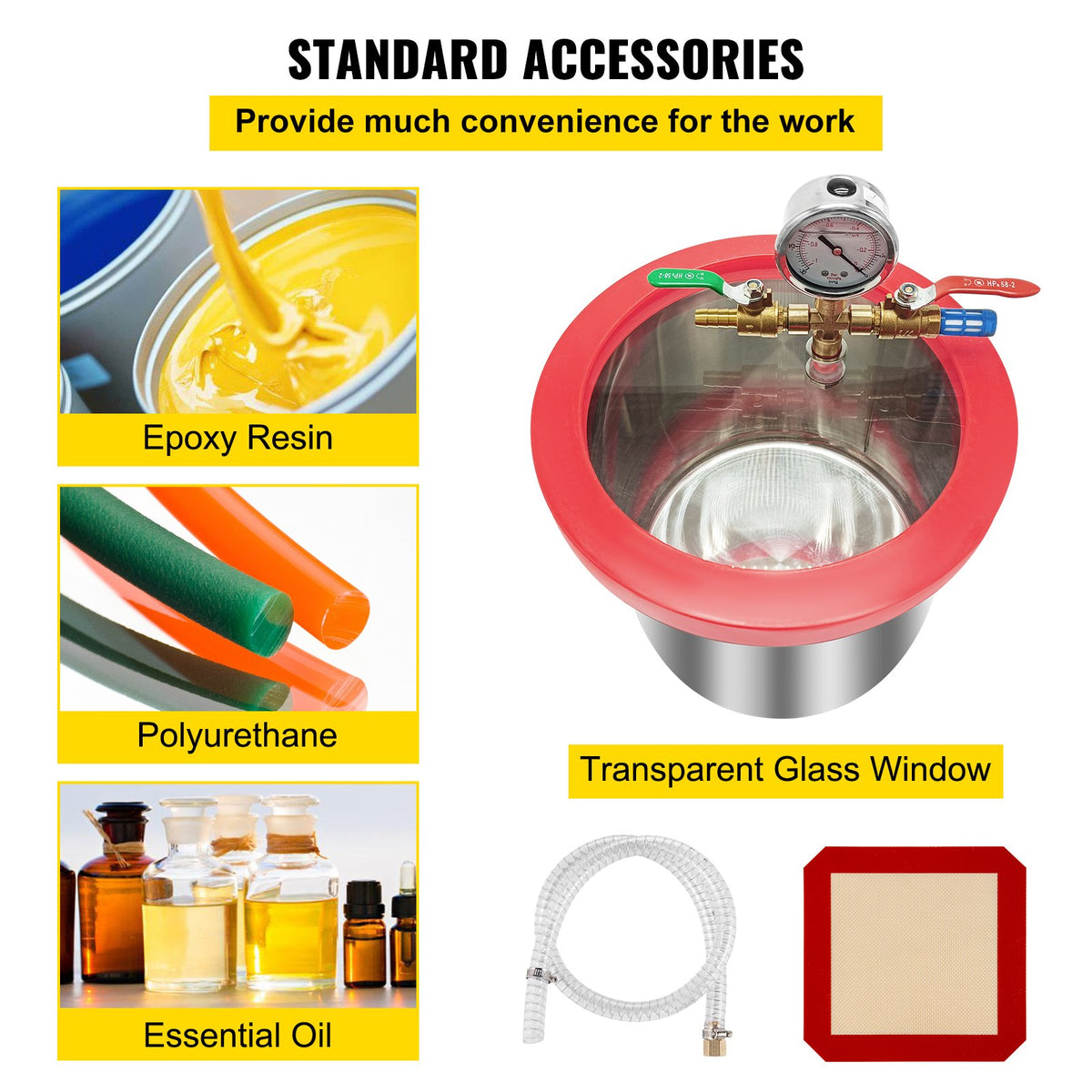 5 Gallon Vacuum Chamber Kit with 3CFM 1/4HP Single Stage Vacuum Pump HVAC AC