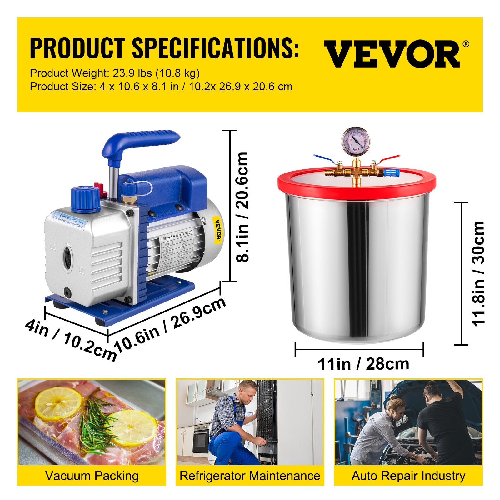 5 Gallon Vacuum Chamber Kit with 3CFM 1/4HP Single Stage Vacuum Pump HVAC AC