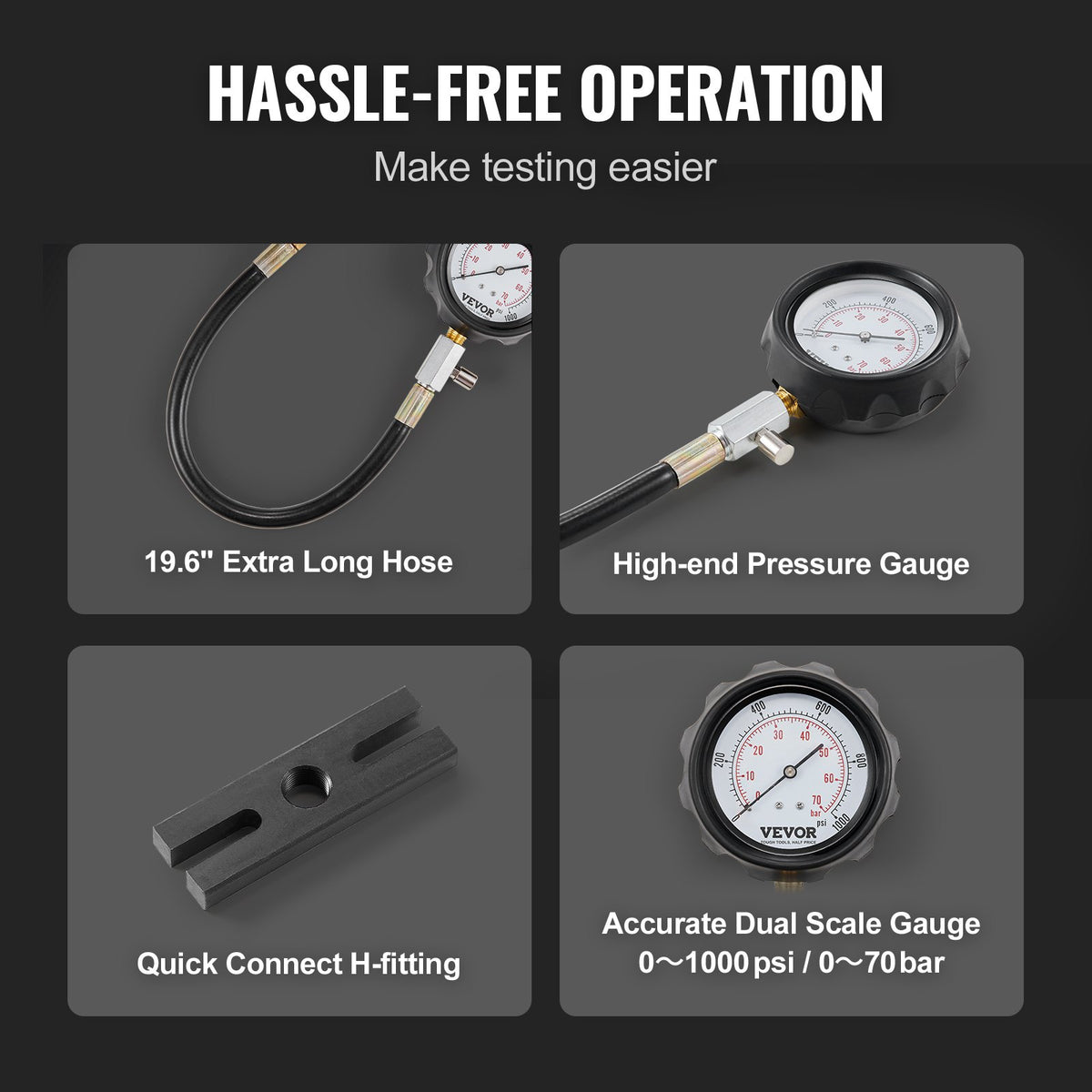 Diesel Engine Compression Tester 18PCS 0-1000 PSI Gauge with Cylinder Adapters