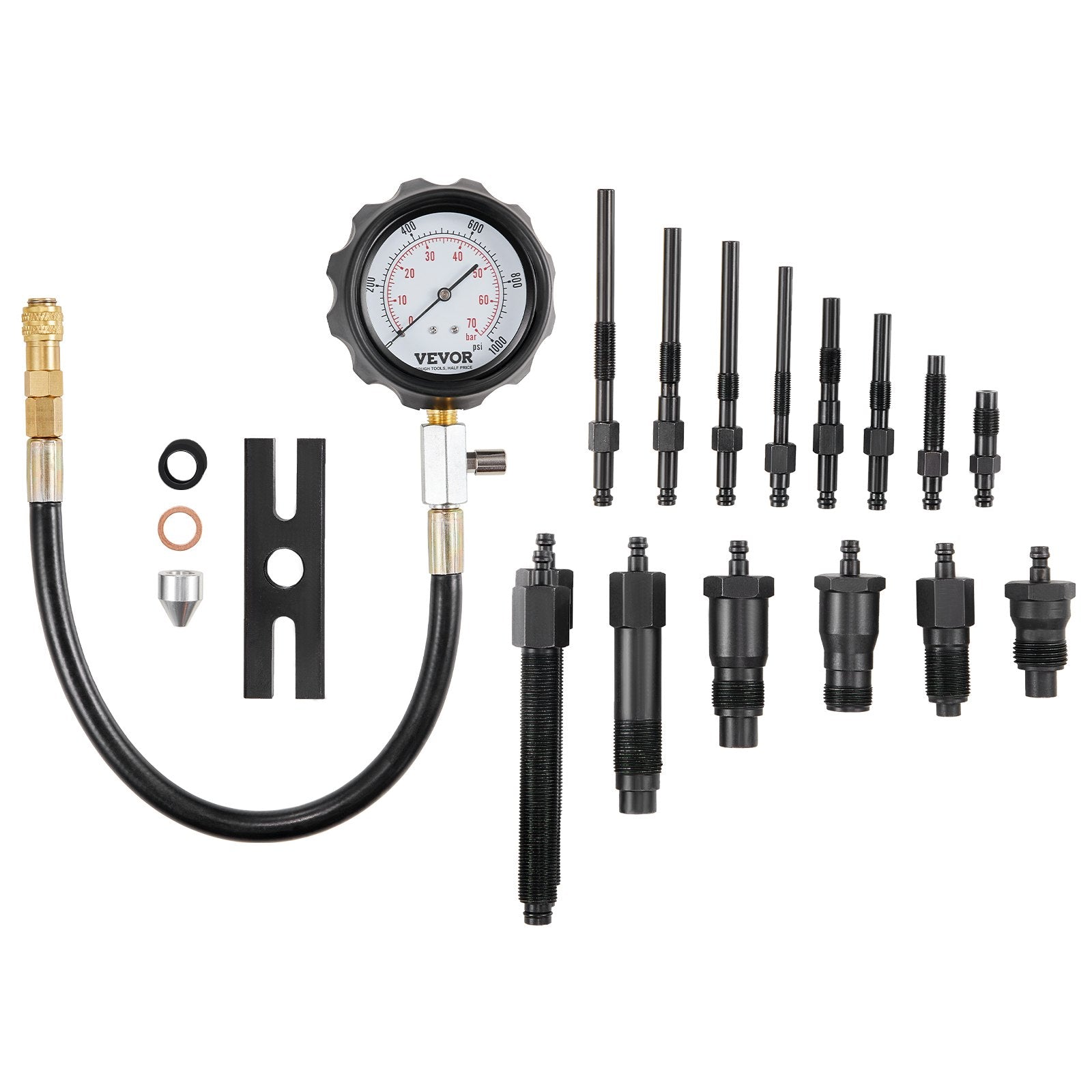 Diesel Engine Compression Tester 18PCS 0-1000 PSI Gauge with Cylinder Adapters