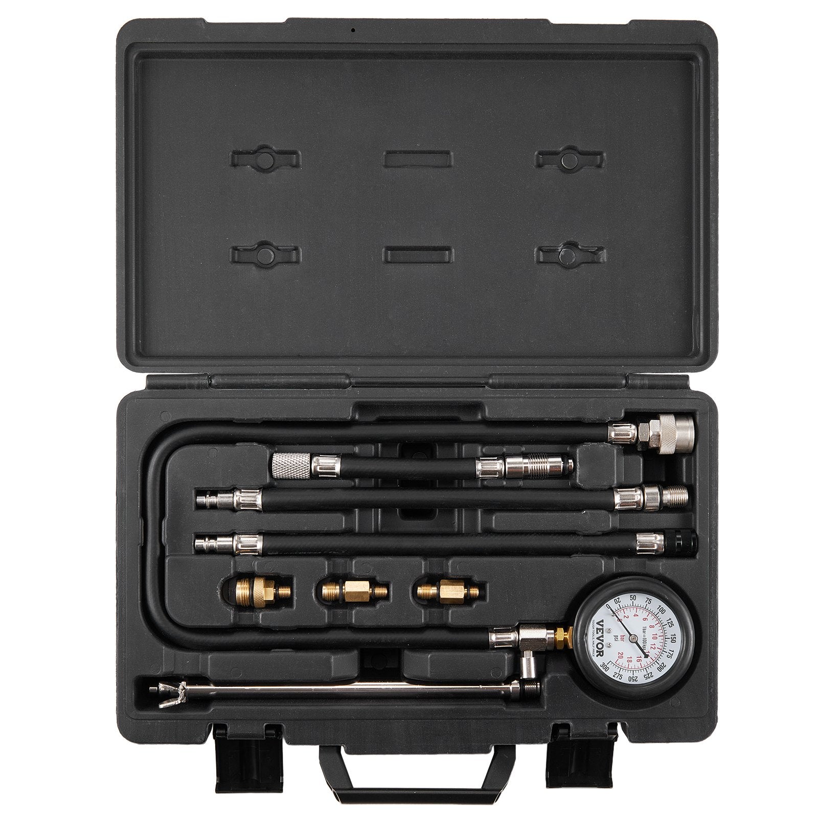 Compression Tester Adapter Kit 9PCS, Dual Scale 0-300 PSI with Hoses & Case