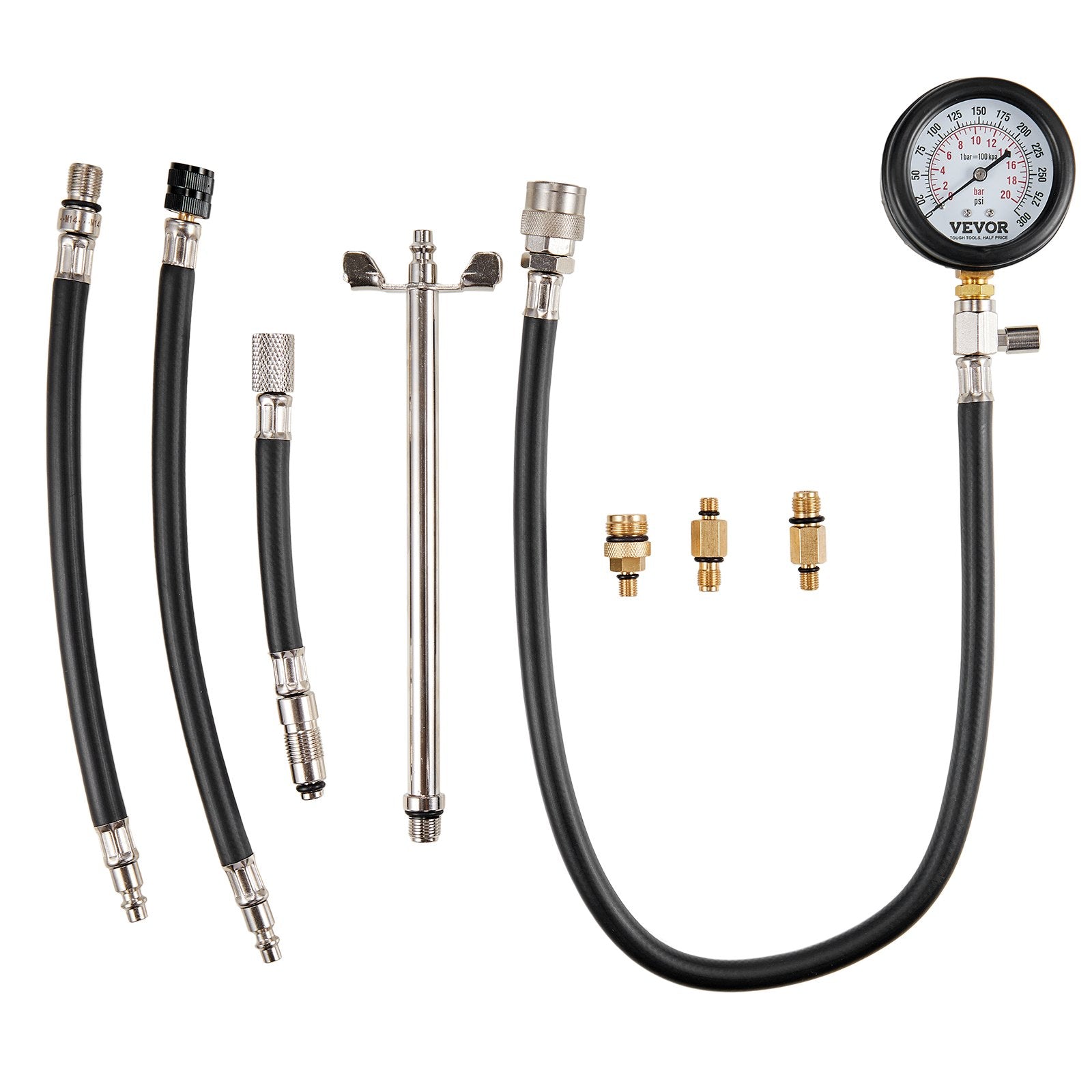 Compression Tester Adapter Kit 9PCS, Dual Scale 0-300 PSI with Hoses & Case