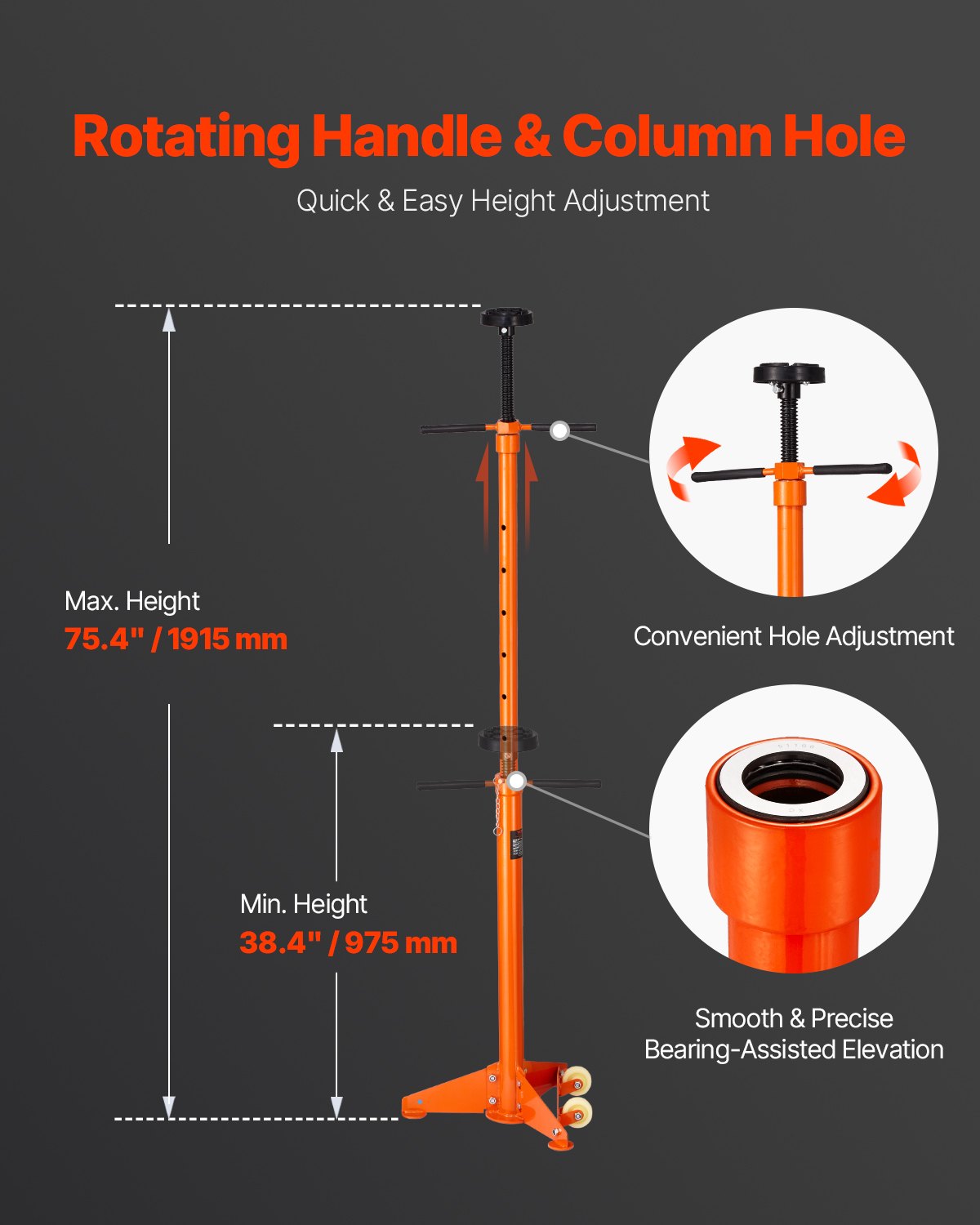 Underhoist Support Stand 3/4 Ton, 38.4–75.4in Lift, Self-Locking, Two Wheels