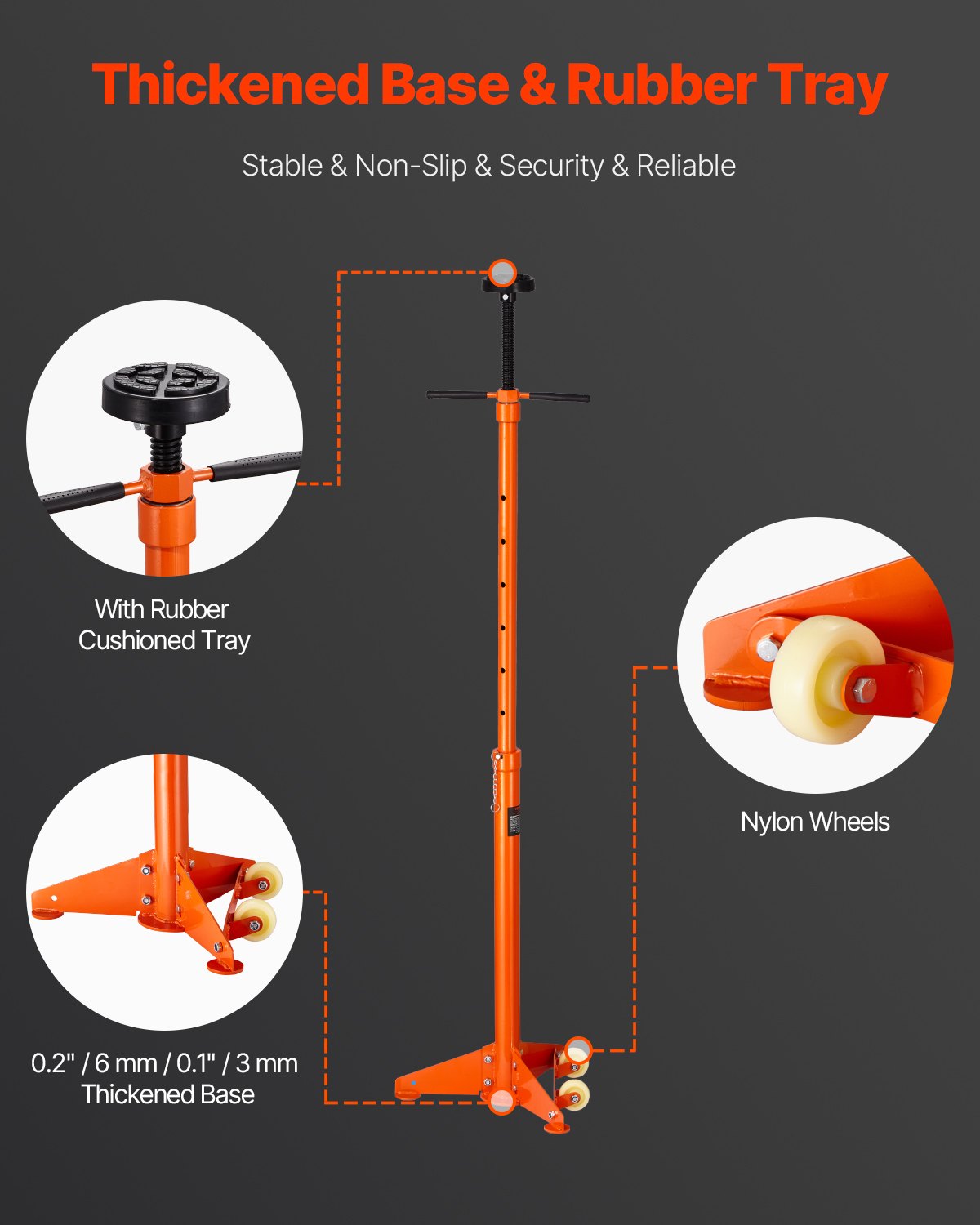 Underhoist Support Stand 3/4 Ton, 38.4–75.4in Lift, Self-Locking, Two Wheels