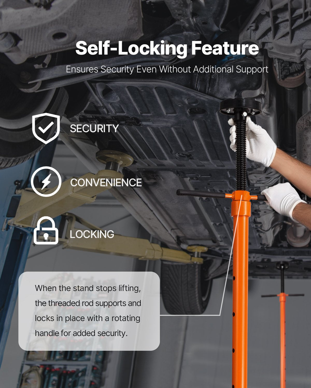 Underhoist Support Stand 3/4 Ton, 38.4–75.4in Lift, Self-Locking, Two Wheels