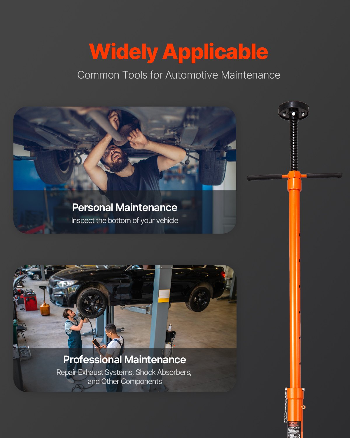 Underhoist Support Stand 3/4 Ton, 38.4–75.4in Lift, Self-Locking, Two Wheels