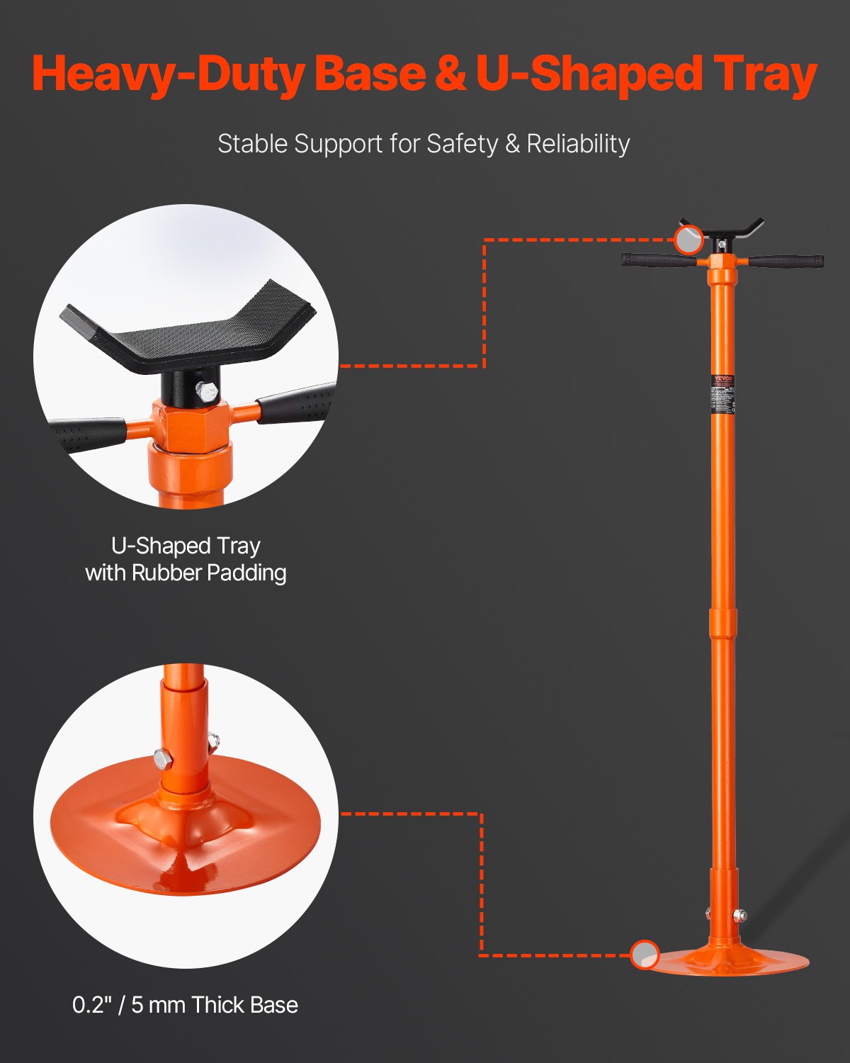 Underhoist Support Stand 3/4 Ton Jack Stand 52.8-76 in Lift Range