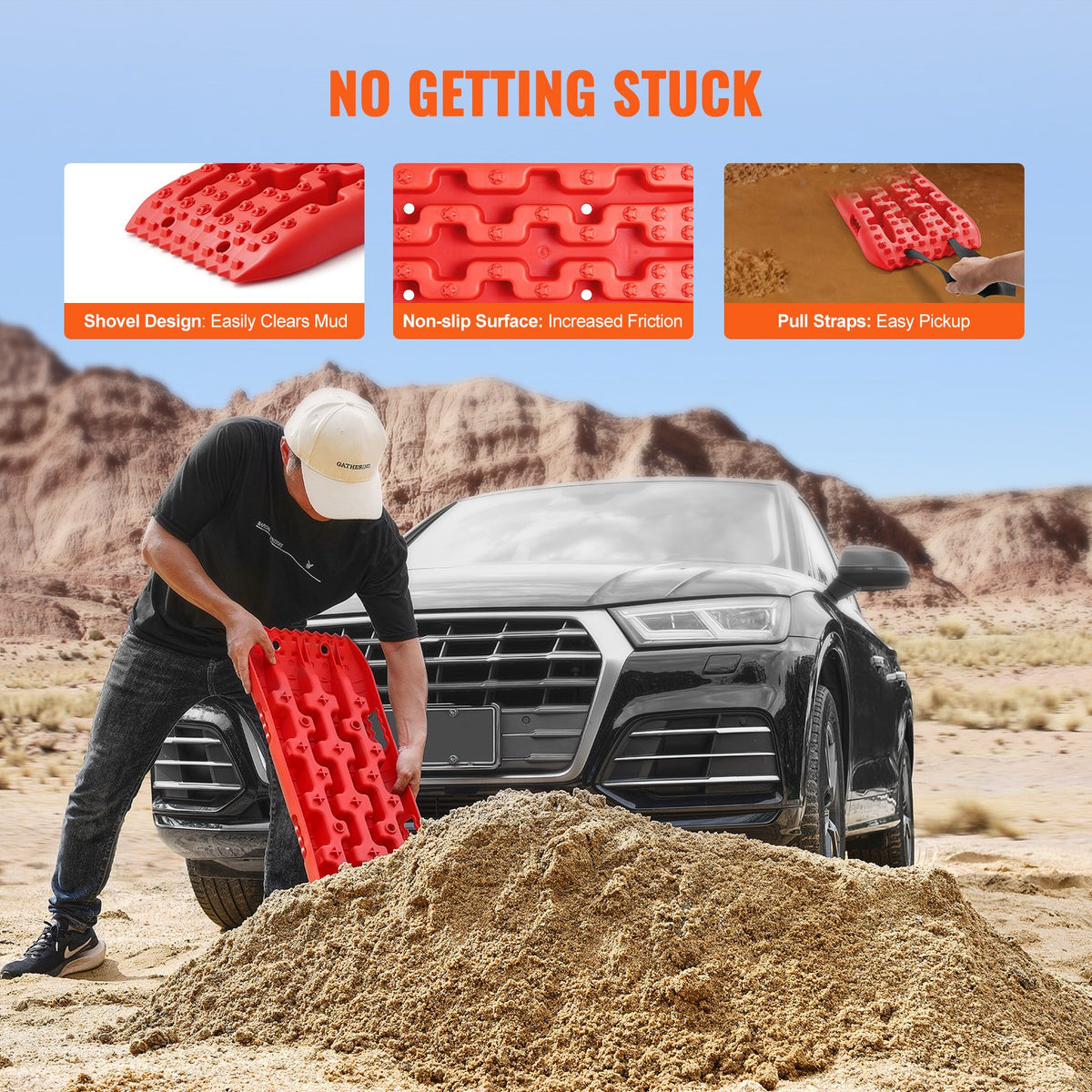 10 TON Traction Boards PP Recovery Mats for Off-Road Vehicles Pair Short Red