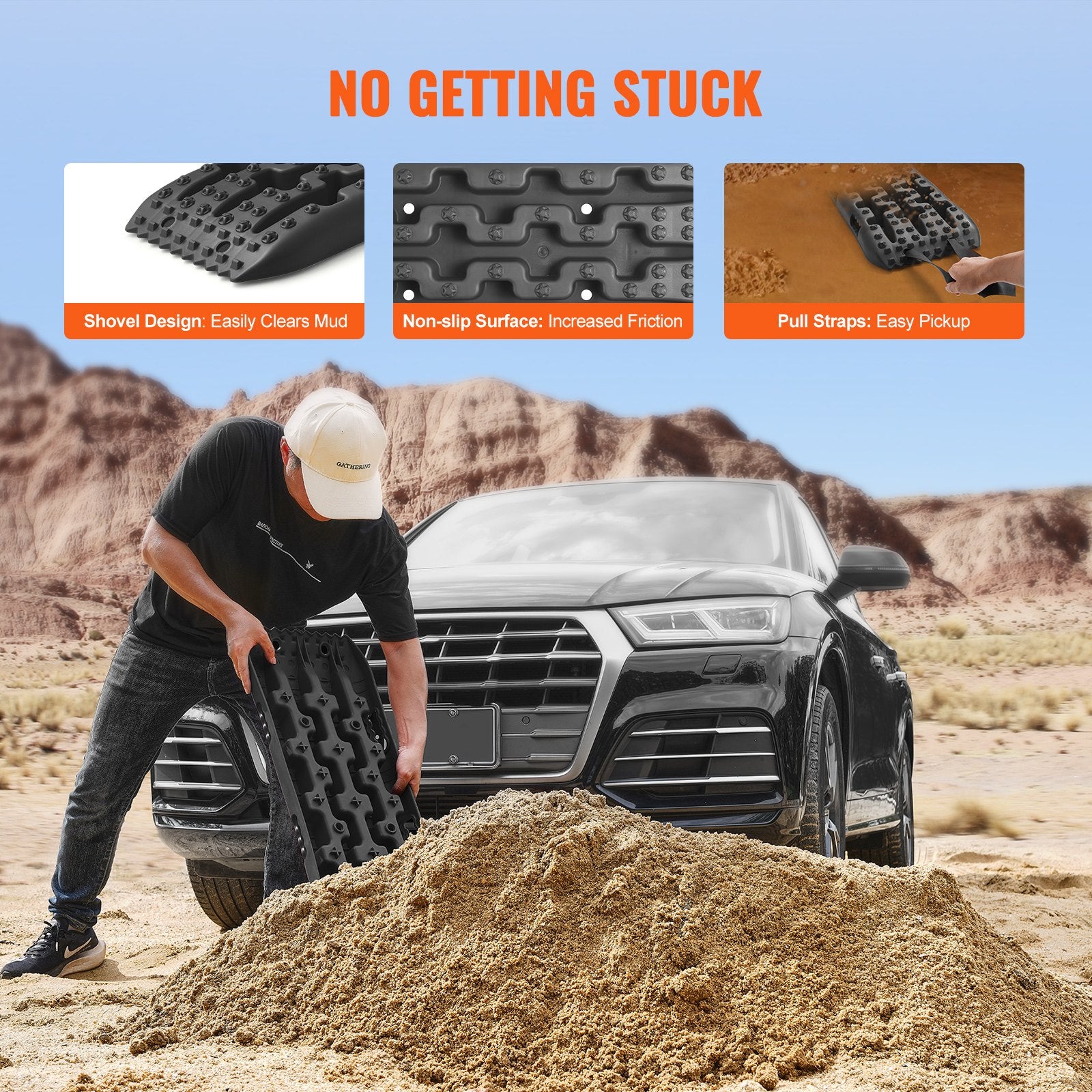 10 TON Traction Boards PP Recovery Mats for Off-Road Vehicles Pair Short Black