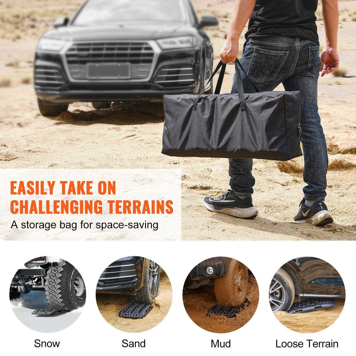 10 TON Traction Boards PP Recovery Mats for Off-Road Vehicles Pair Short Black