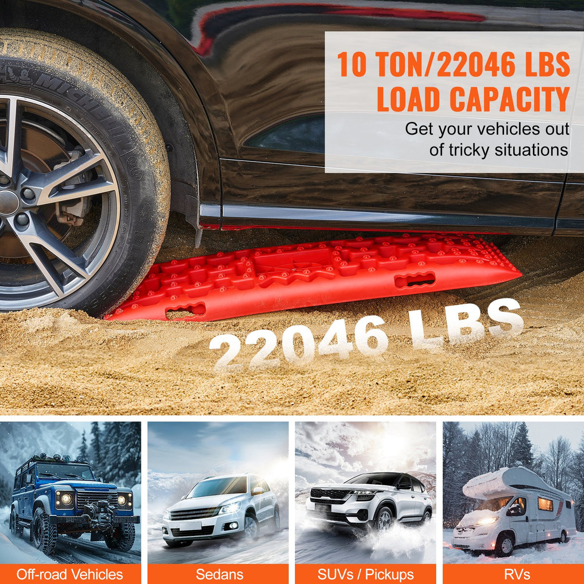 10 TON Traction Boards PP Recovery Mats for Off-Road Vehicles Pair Long Red
