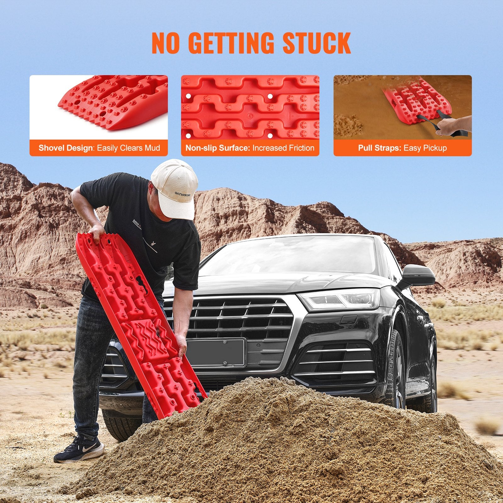 10 TON Traction Boards PP Recovery Mats for Off-Road Vehicles Pair Long Red