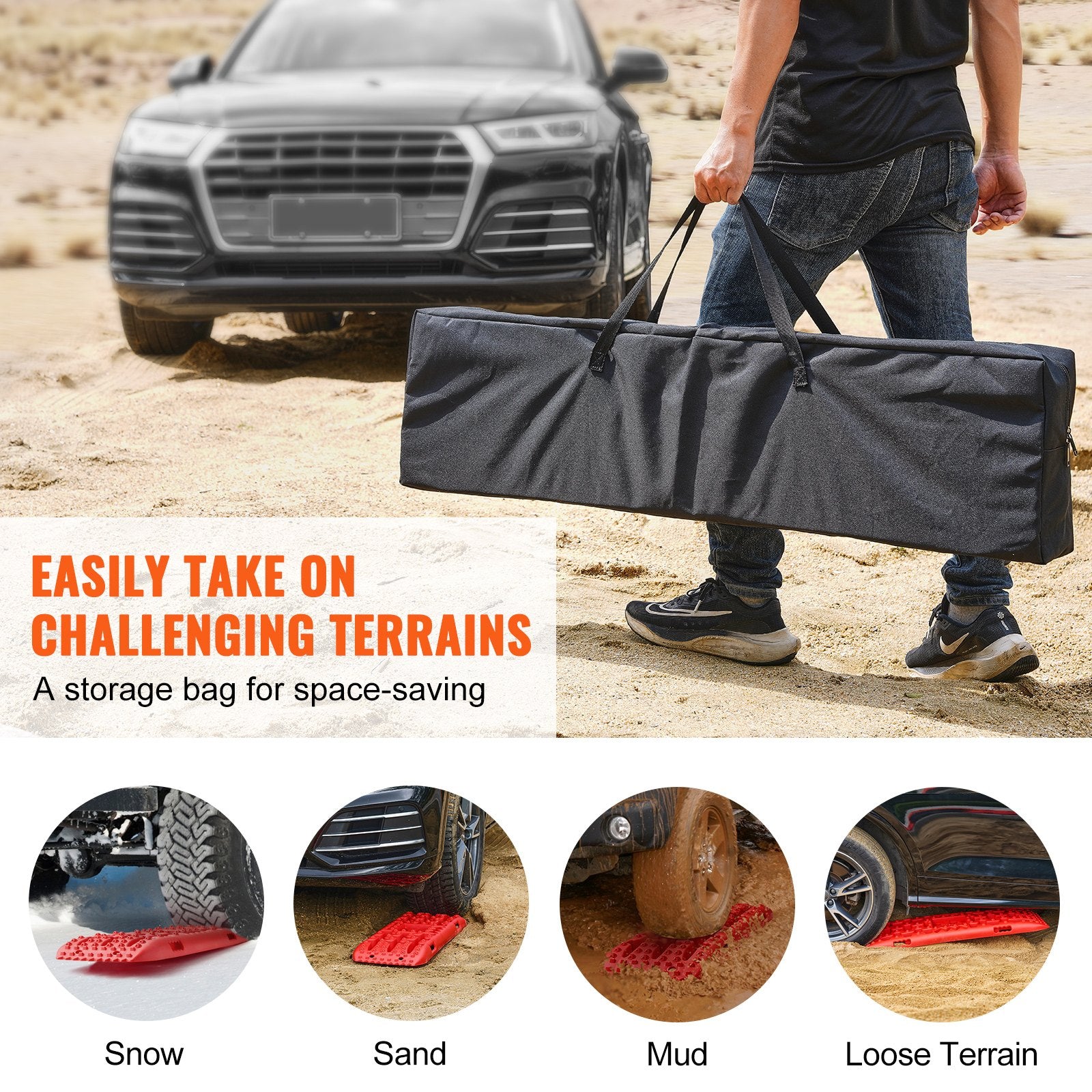 10 TON Traction Boards PP Recovery Mats for Off-Road Vehicles Pair Long Red