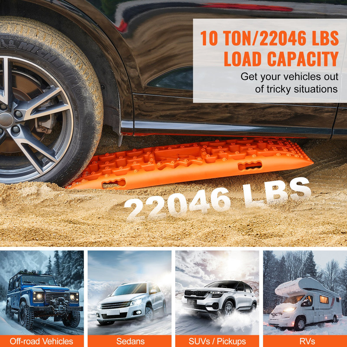 10 Ton Traction Boards Recovery Mats for Off-Road Vehicles Orange