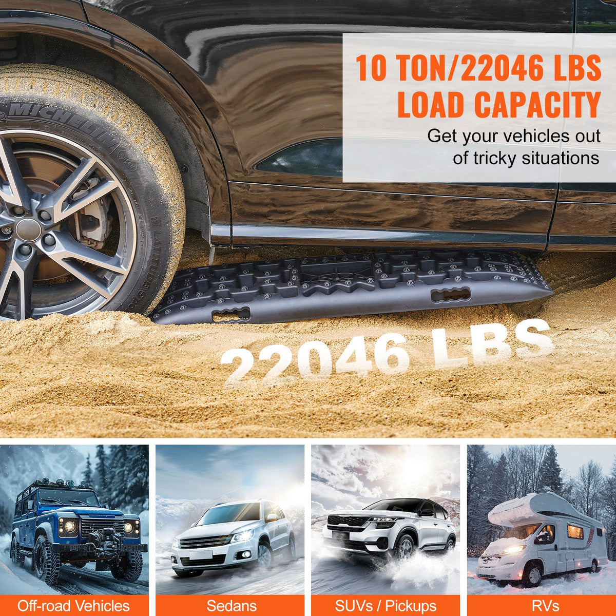 10 TON Traction Boards PP Recovery Mats for Off-Road Vehicles Pair Long Black