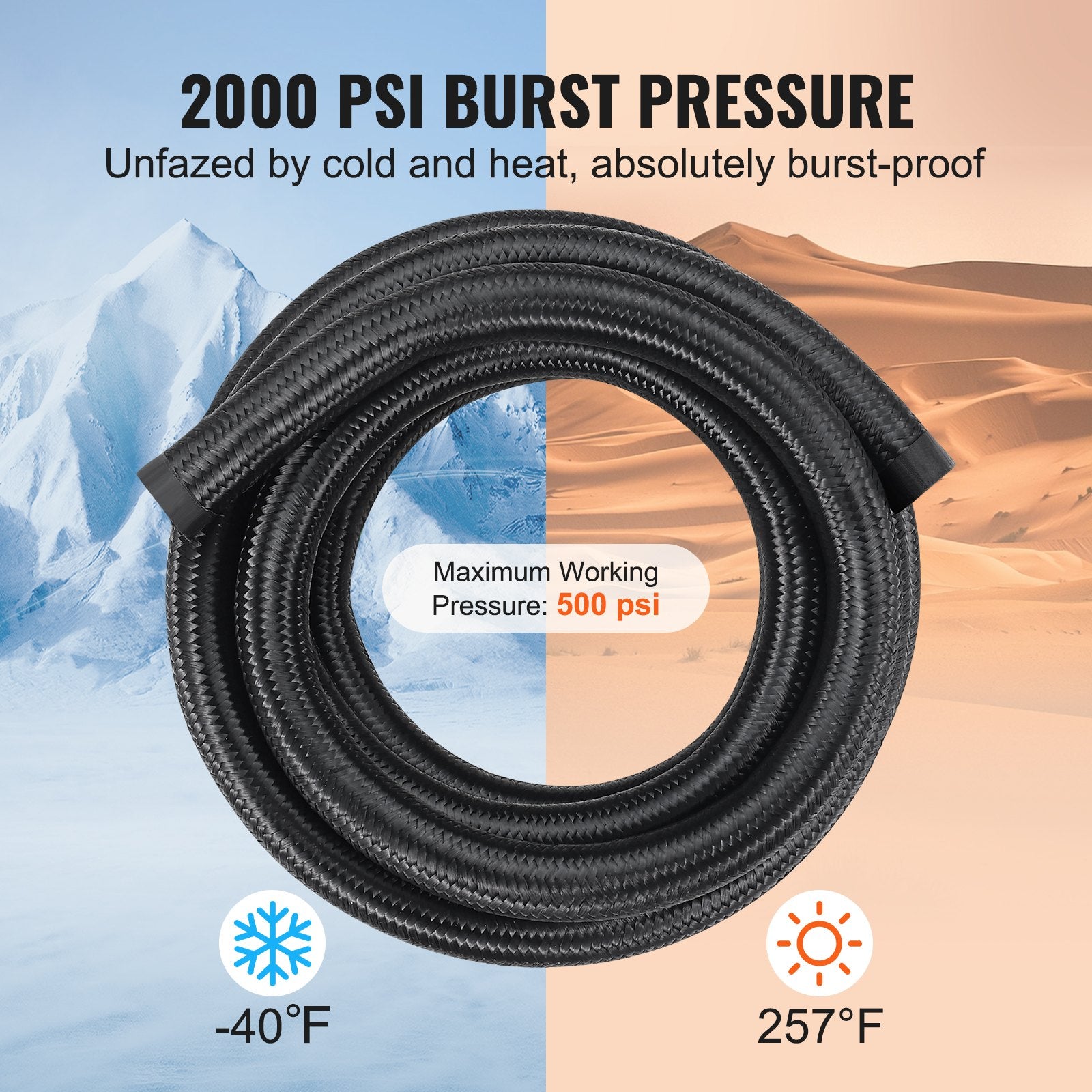 Fuel Line Kit, 10AN Nylon Stainless Steel Braided with 7 Swivel Fittings 3.05m