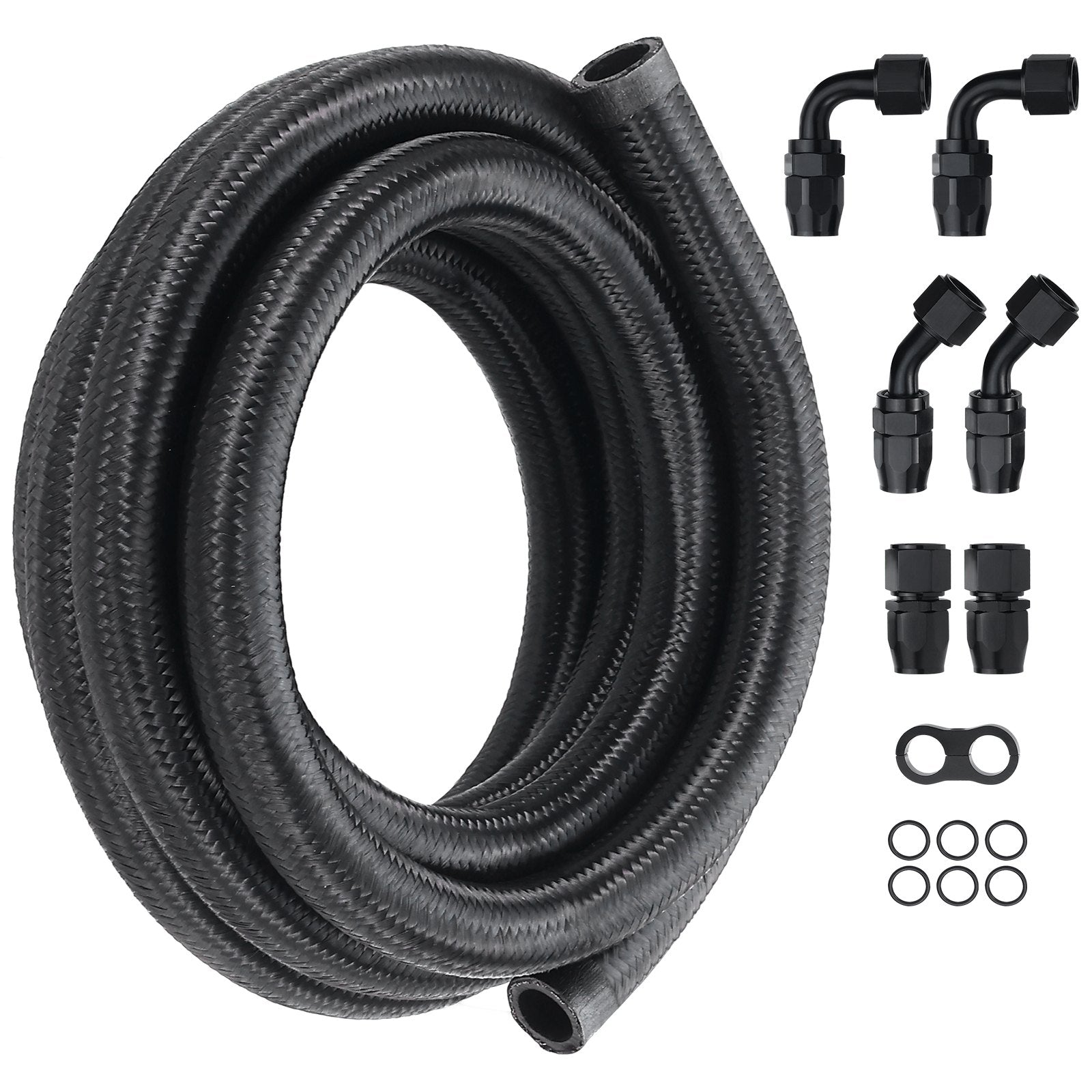 Fuel Line Kit, 10AN Nylon Stainless Steel Braided with 7 Swivel Fittings 3.05m