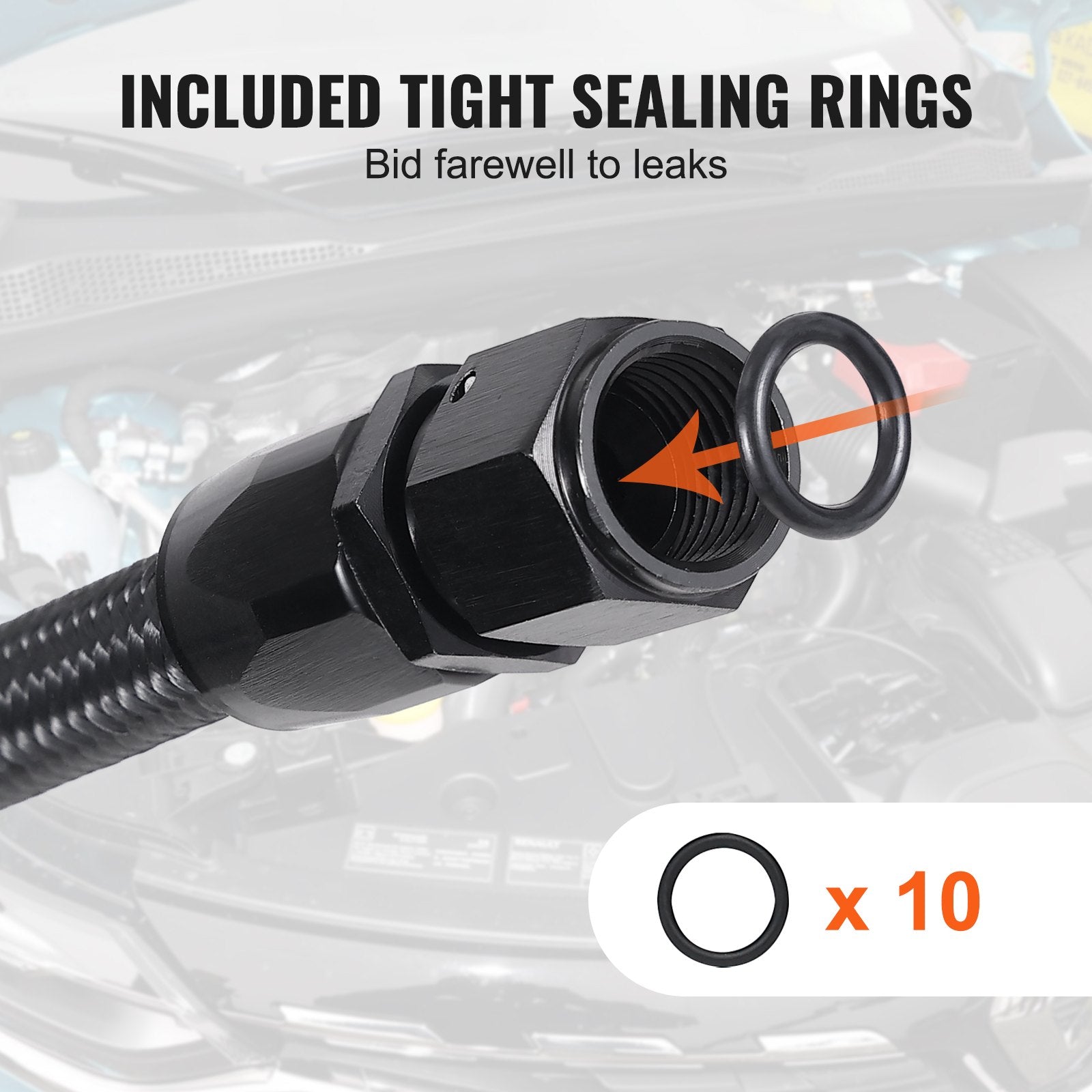 Fuel Line Kit, 6AN Nylon Stainless Steel Braided with 12 Swivel Fittings 6.1m