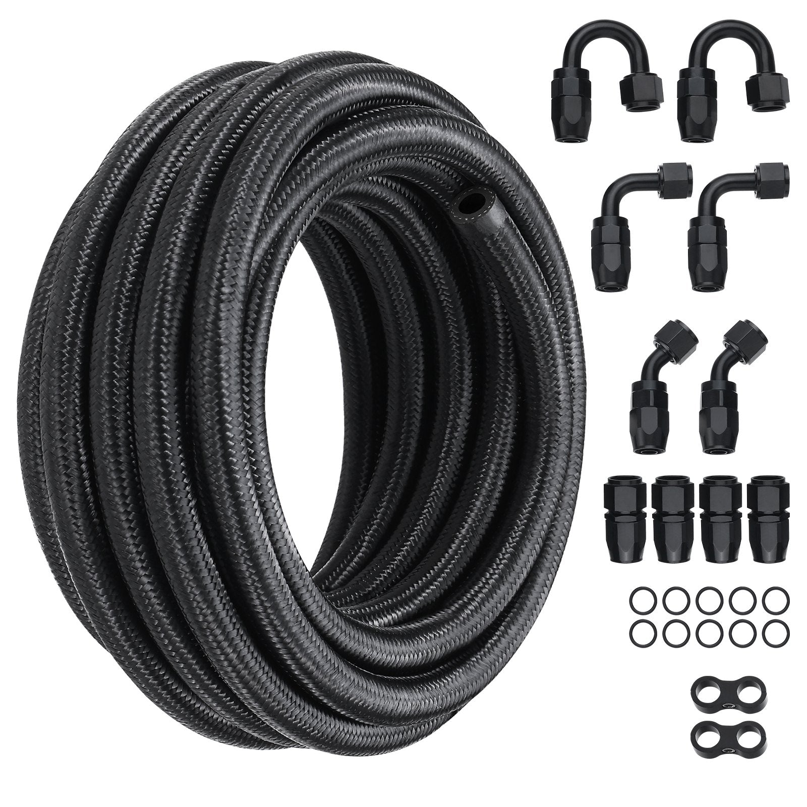 Fuel Line Kit, 6AN Nylon Stainless Steel Braided with 12 Swivel Fittings 6.1m