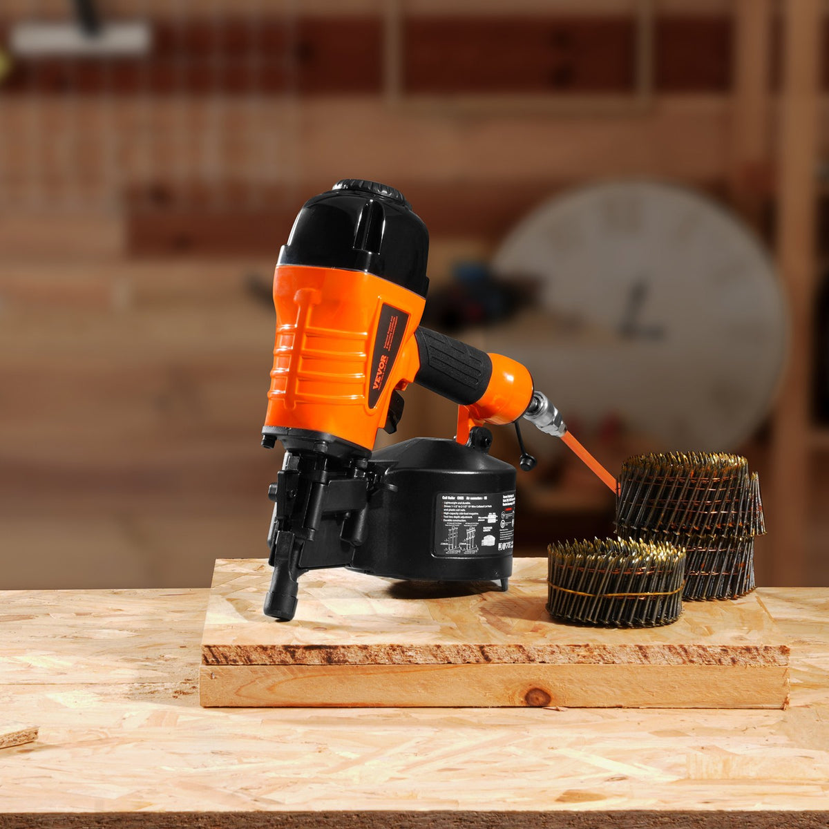 Coil Siding Nailer CN65 32-63mm 15° Nail Gun Tool-Less Depth 70-120PSI