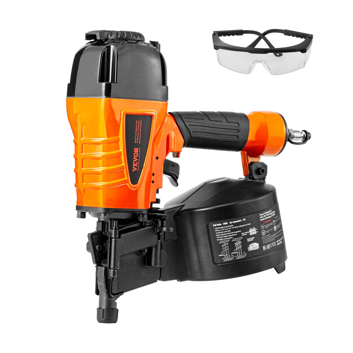 Coil Siding Nailer CN65 32-63mm 15° Nail Gun Tool-Less Depth 70-120PSI
