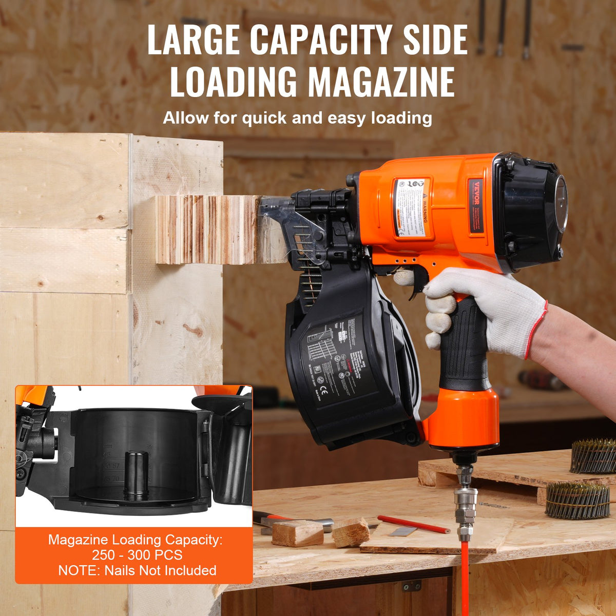 MCN70 Coil Siding Nailer 45-70mm 15° Pneumatic Nail Gun 70-120PSI for Framing