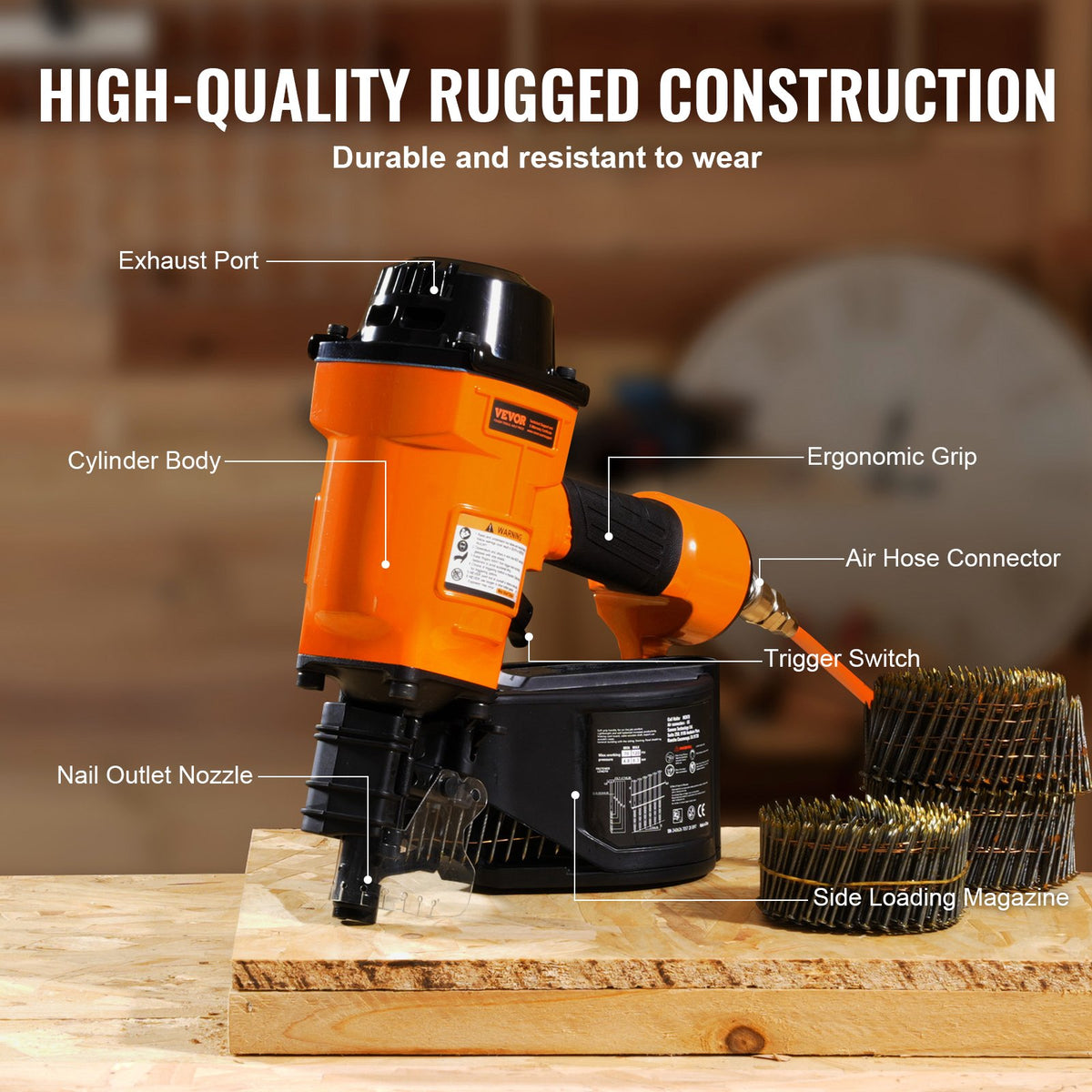 MCN70 Coil Siding Nailer 45-70mm 15° Pneumatic Nail Gun 70-120PSI for Framing