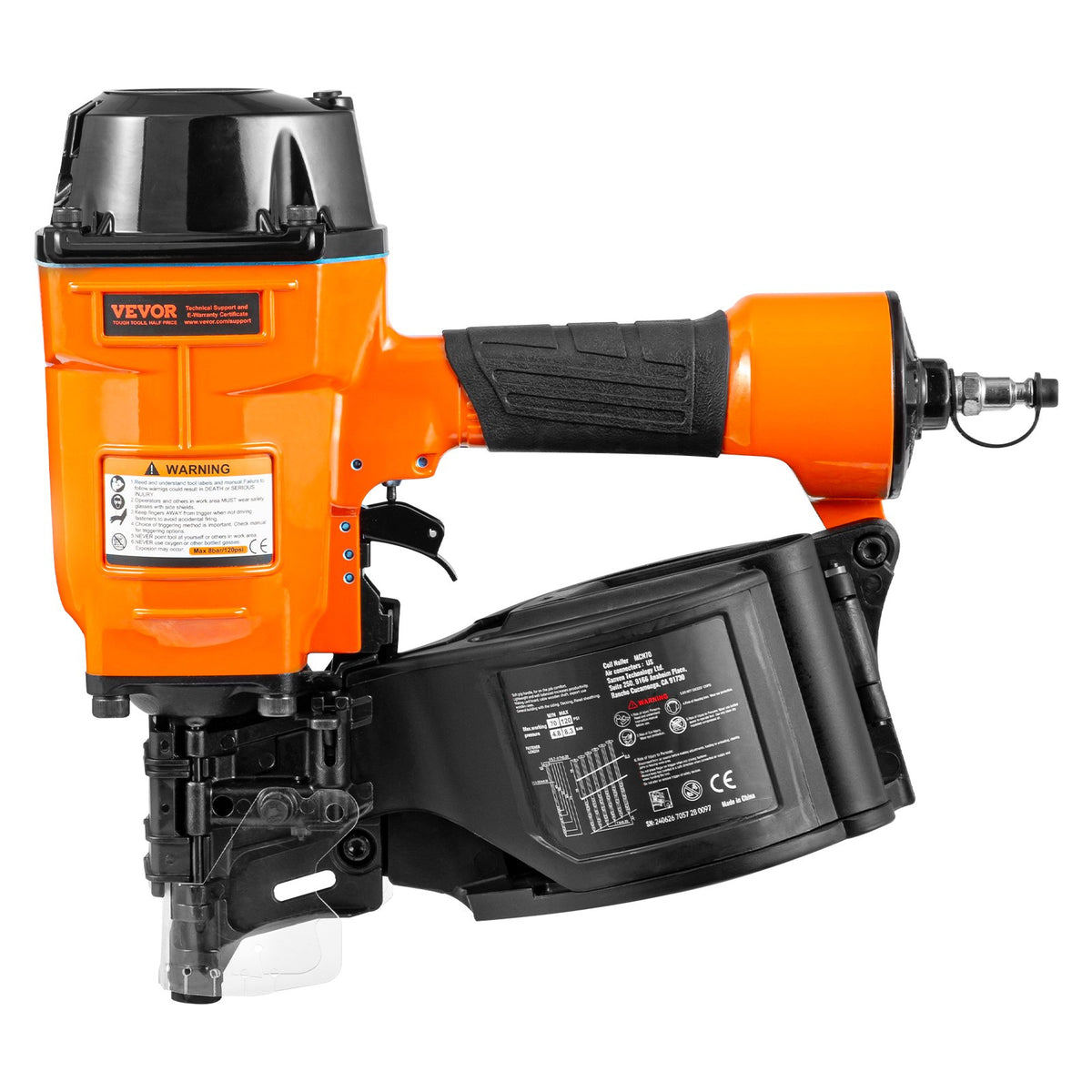 MCN70 Coil Siding Nailer 45-70mm 15° Pneumatic Nail Gun 70-120PSI for Framing