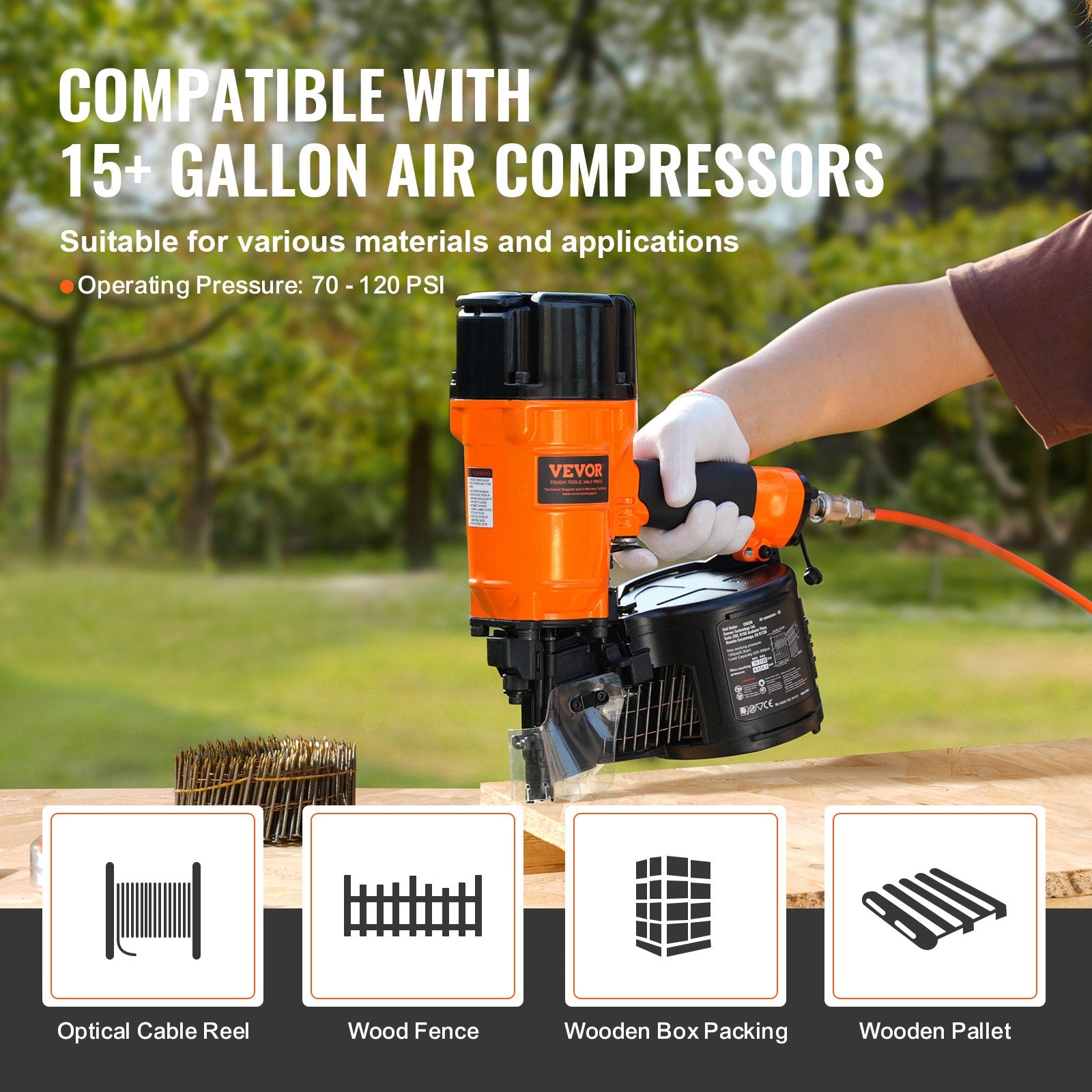 Coil Siding Framing Nailer CN83N Pneumatic Nail Gun 50-83mm Tool-Less 15°