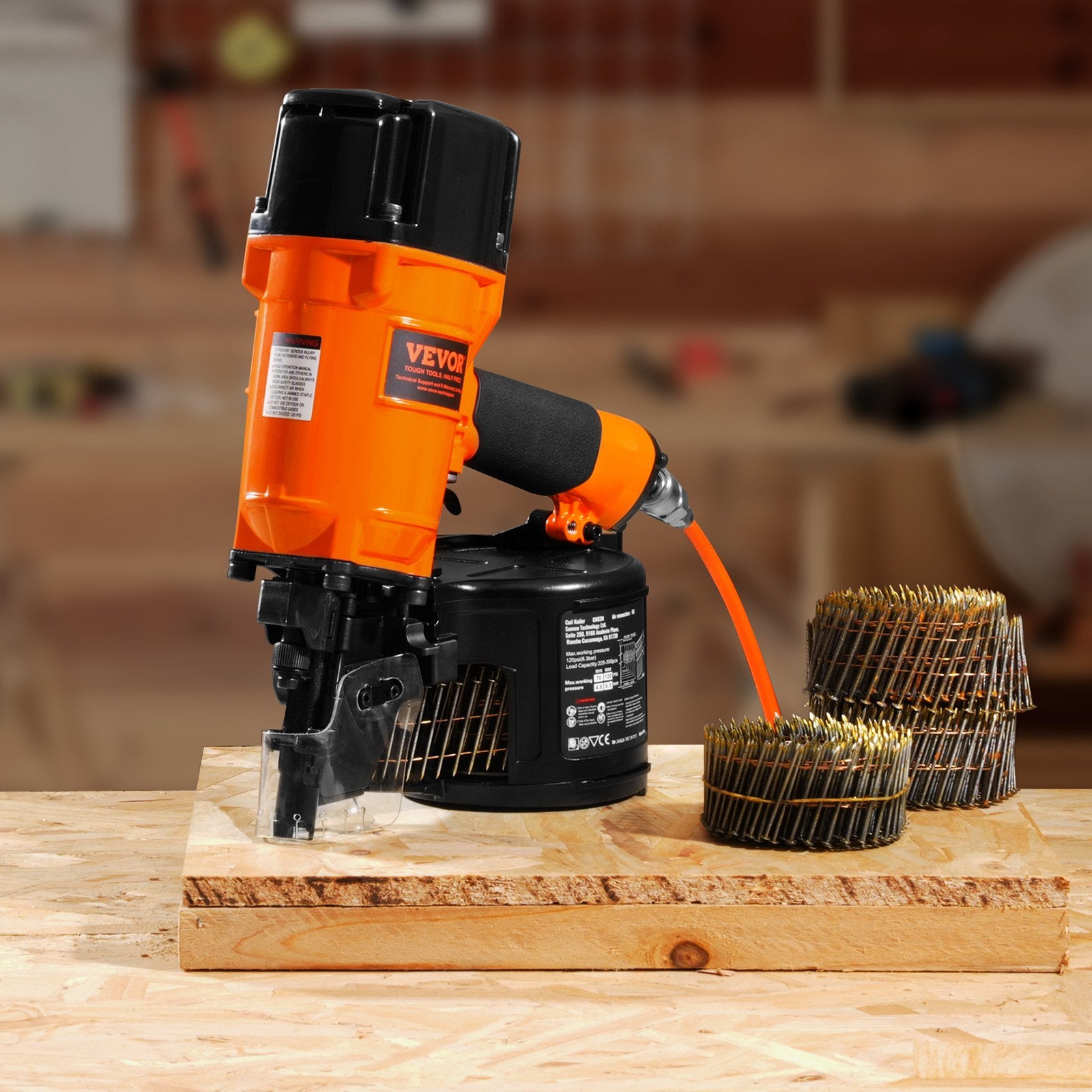 Coil Siding Framing Nailer CN83N Pneumatic Nail Gun 50-83mm Tool-Less 15°