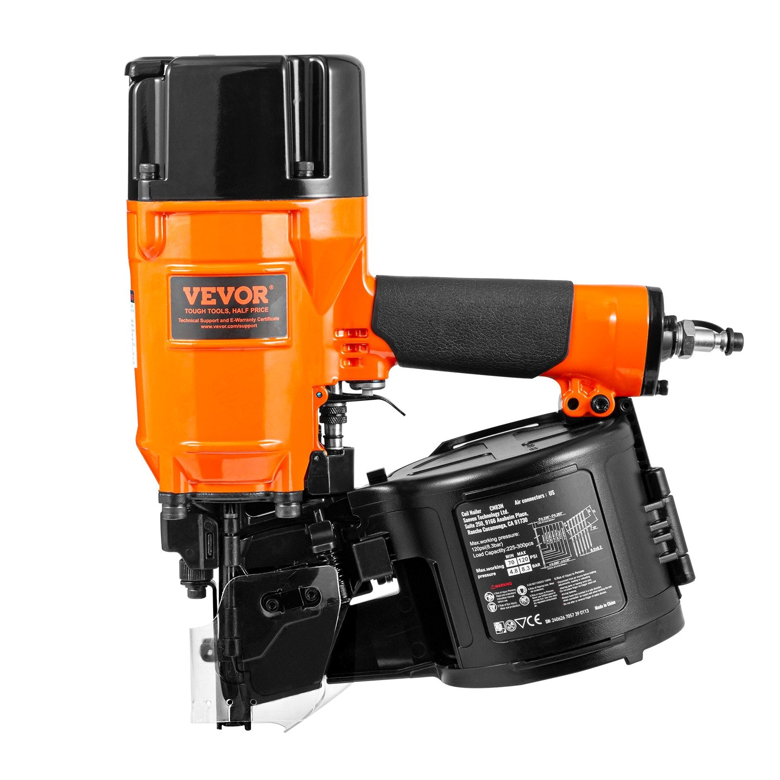 Coil Siding Framing Nailer CN83N Pneumatic Nail Gun 50-83mm Tool-Less 15°
