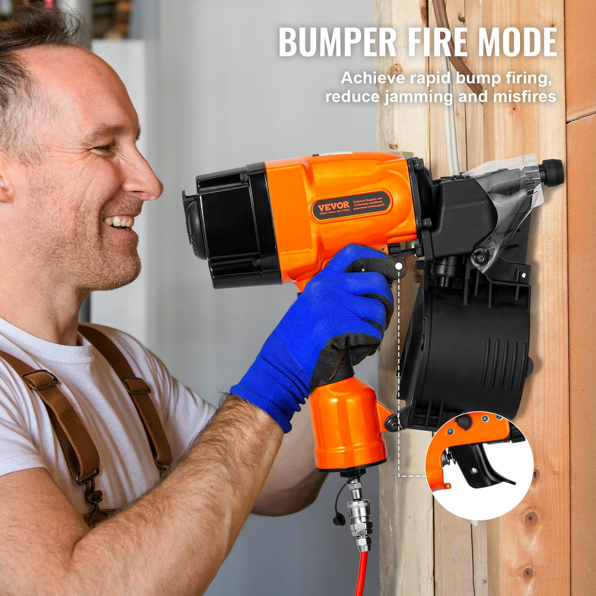 MCN90 Coil Framing Nailer 45-90mm 15° Pneumatic Nail Gun 90-120PSI for Walls