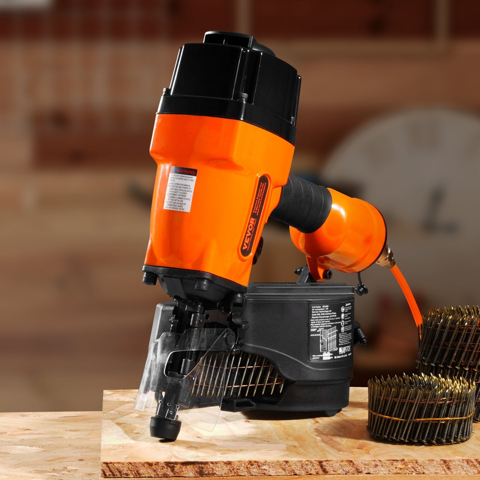 MCN90 Coil Framing Nailer 45-90mm 15° Pneumatic Nail Gun 90-120PSI for Walls