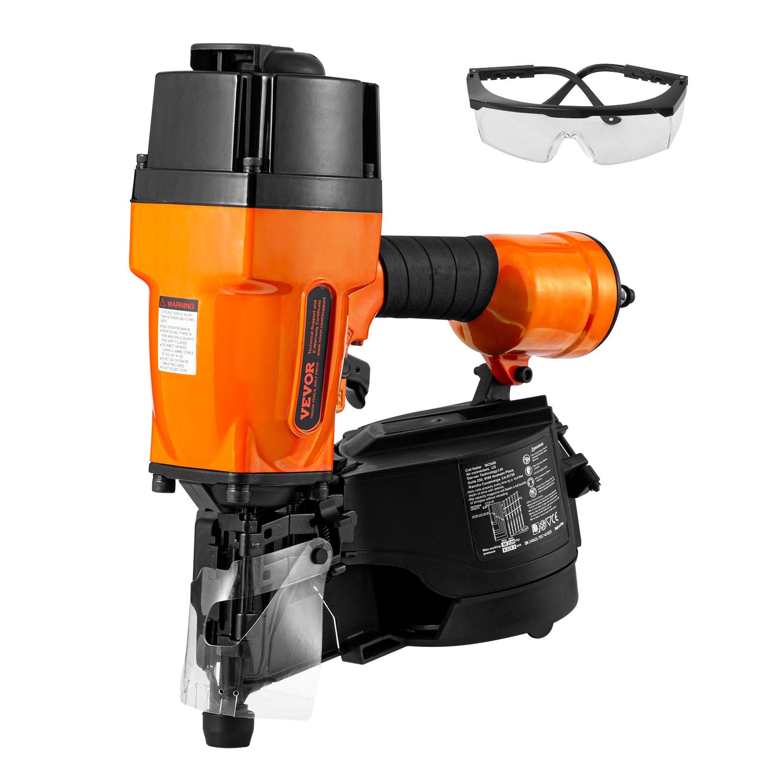 MCN90 Coil Framing Nailer 45-90mm 15° Pneumatic Nail Gun 90-120PSI for Walls