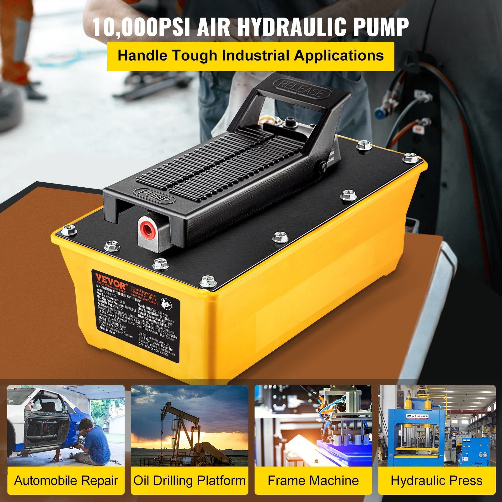 Air Hydraulic Foot Pump 10,000 PSI with Hose and Spray Gun