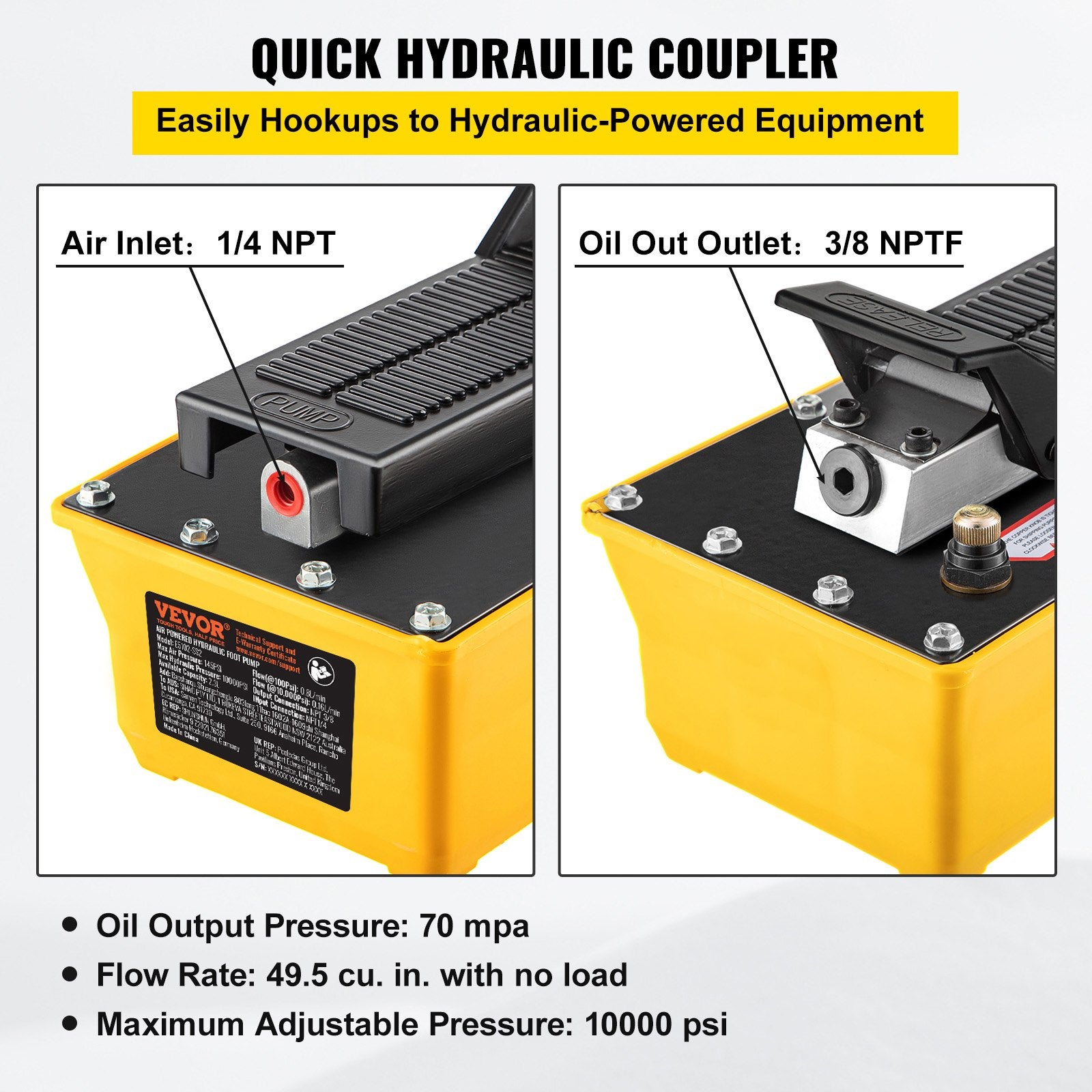 Air Hydraulic Foot Pump 10,000 PSI with Hose and Spray Gun