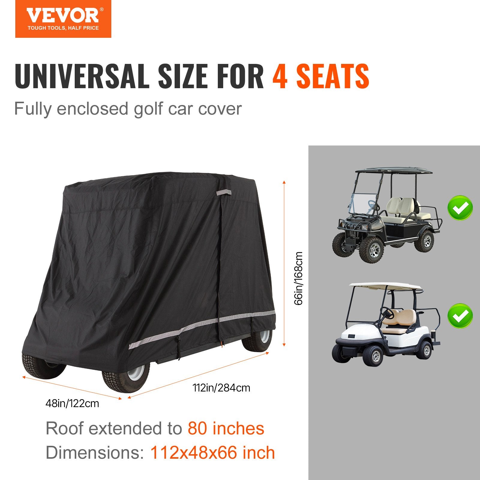 2+2 Passenger Golf Cart Full Waterproof Cover with Three Zipper Doors