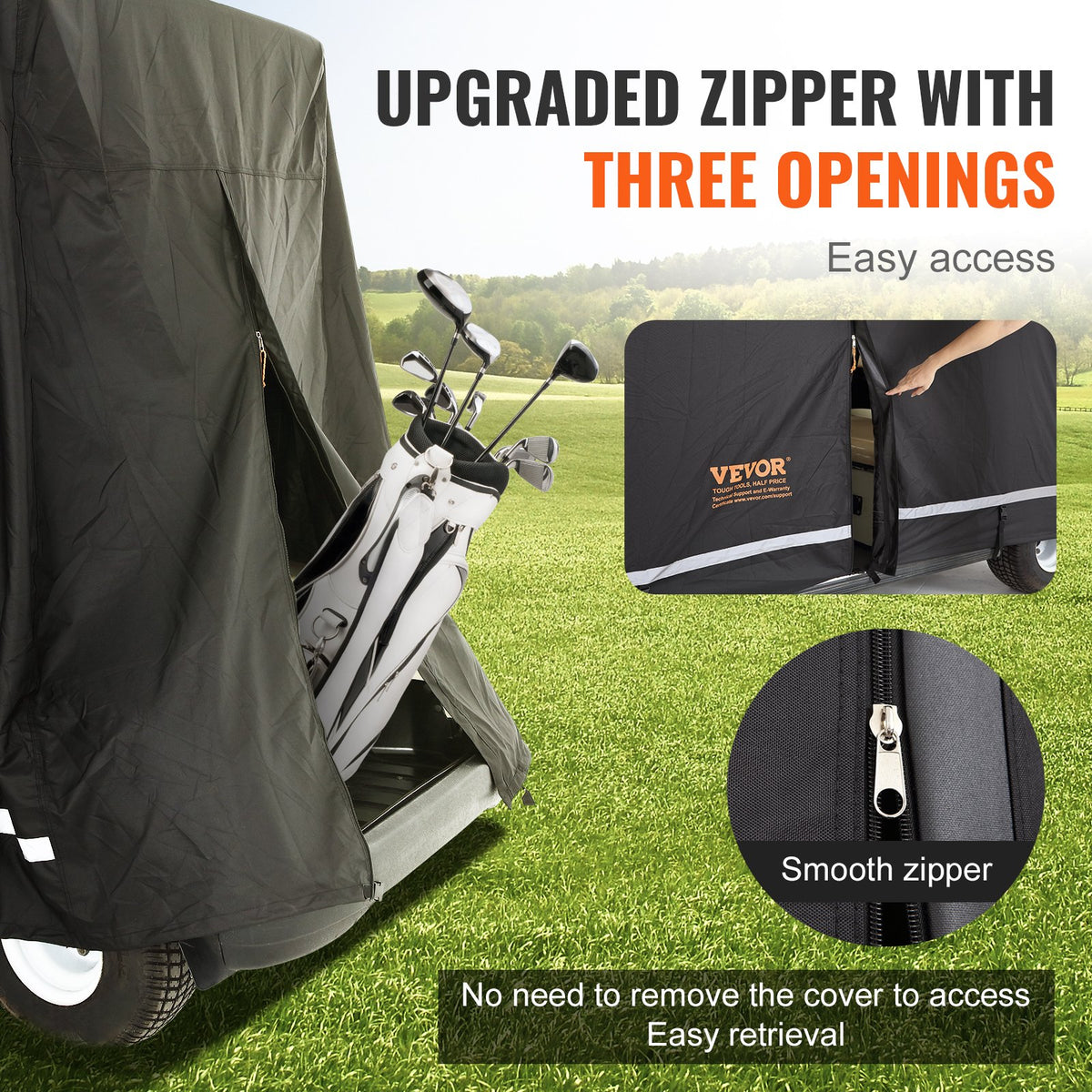 2+2 Passenger Golf Cart Full Waterproof Cover with Three Zipper Doors