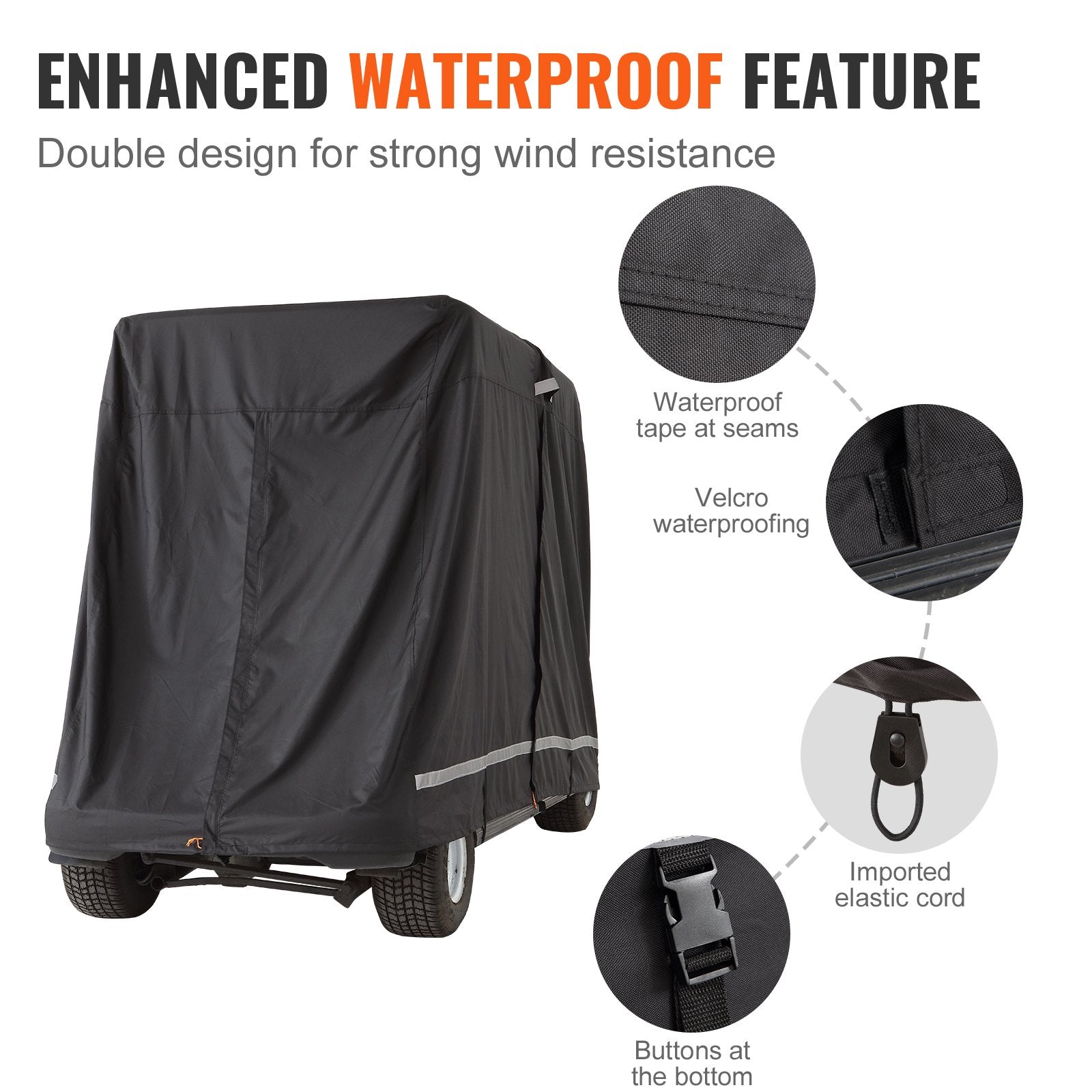 2+2 Passenger Golf Cart Full Waterproof Cover with Three Zipper Doors
