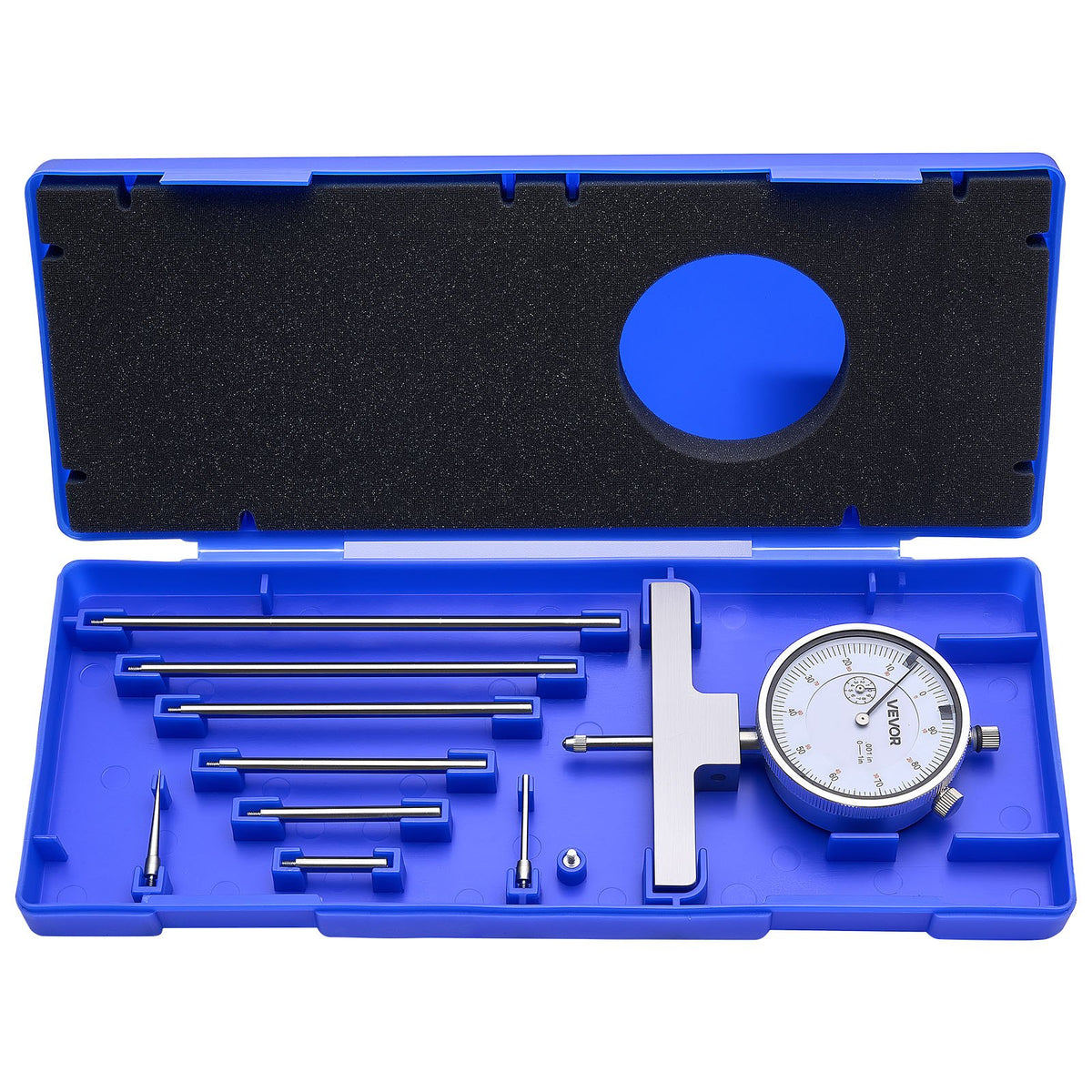 Depth Gauge Micromtr 0-22in Range 0.001in Res 4 Anvils 6 Rods Groove Step Hole