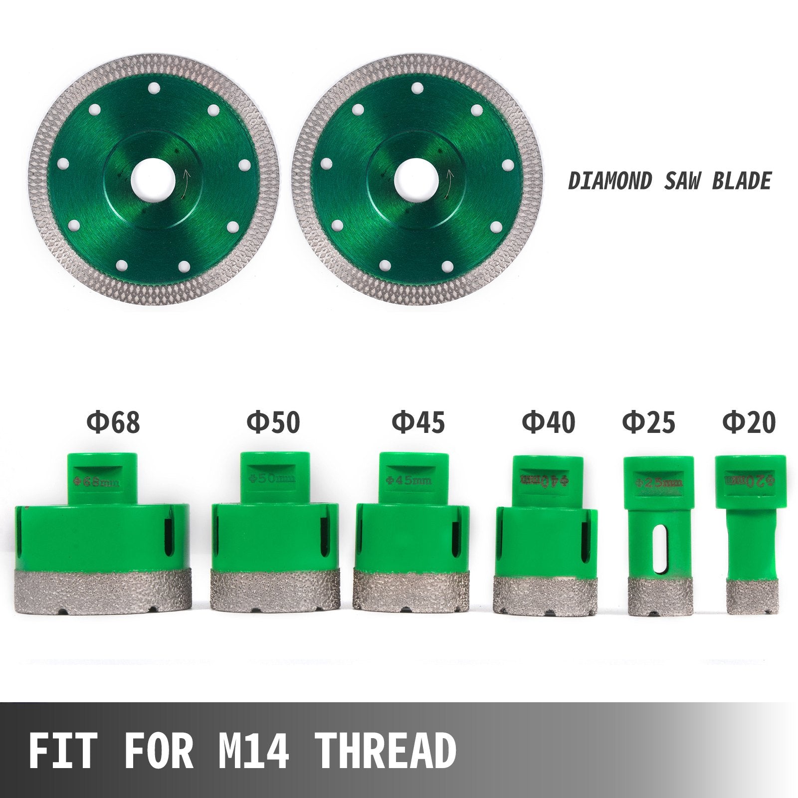 Diamond Hole Saw Set 6PCS Core Bits with Arbor 20-68mm Glass Ceramic Porcelain