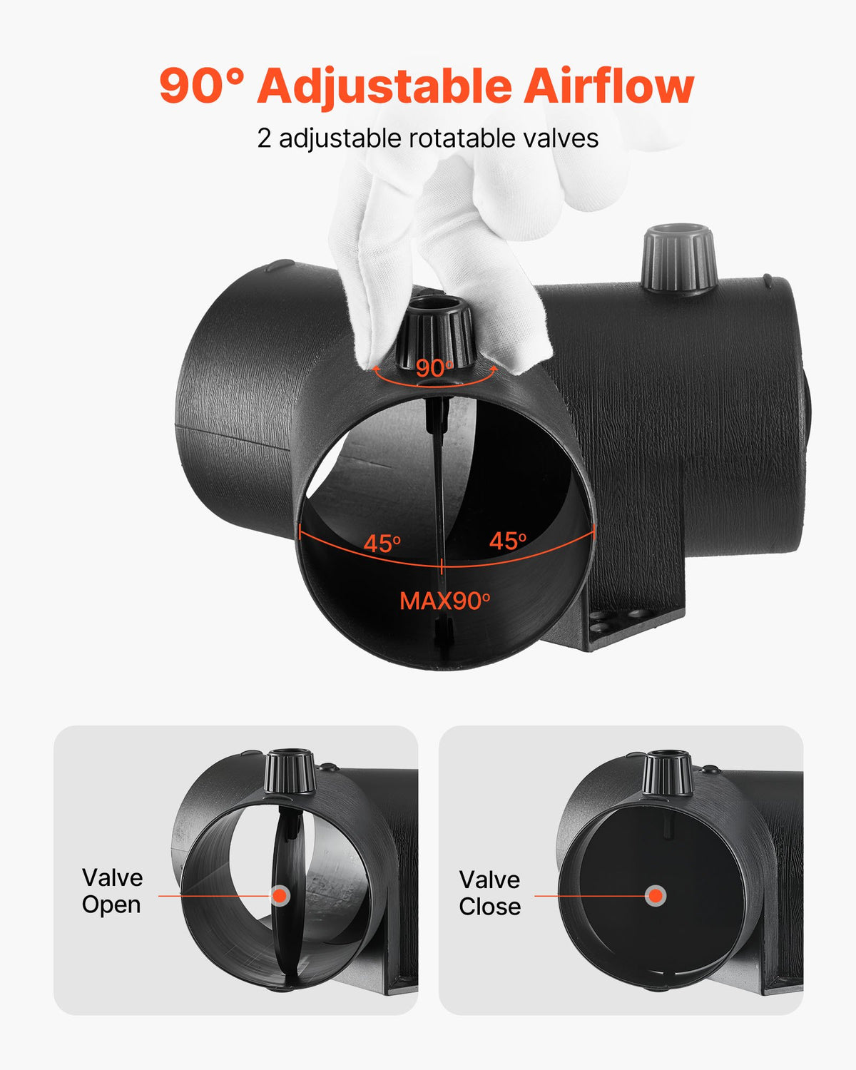 75mm Diesel Heater Duct Y Connector 3-Way w/ Rotatable Valves Black Vent