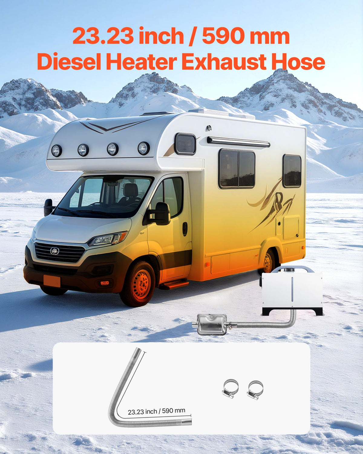 600mm Stainless Steel Diesel Heater Exhaust Hose with Clamps 2-8KW Flexible Line