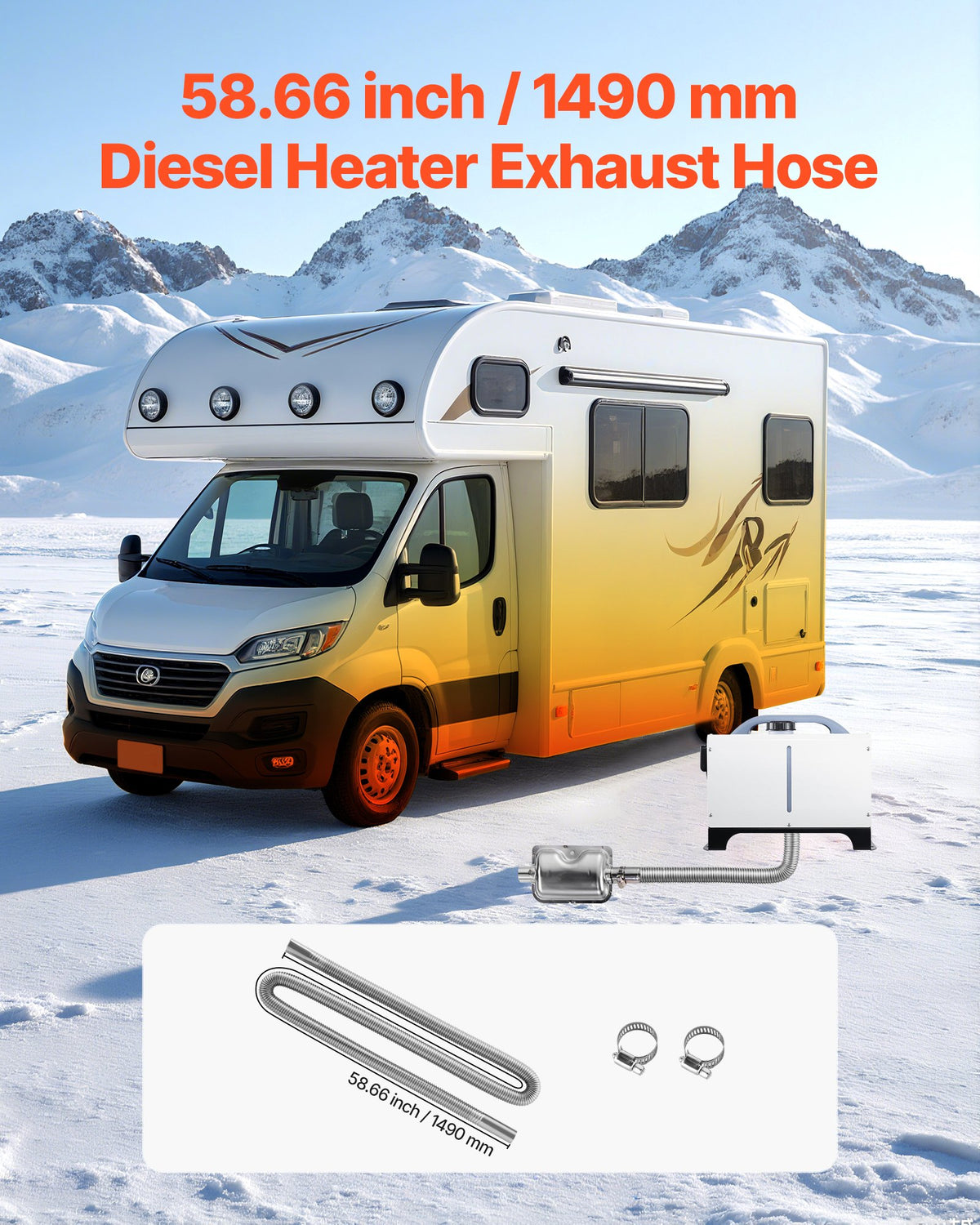 1490mm Stainless Steel Diesel Heater Exhaust Hose with Clamps 2KW-8KW Kit